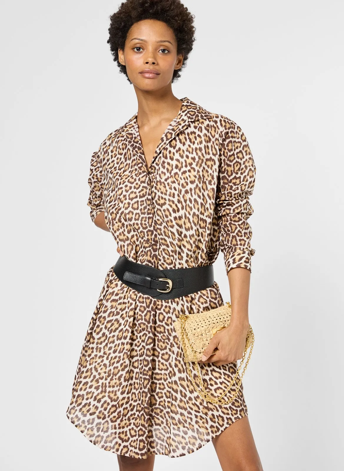 Robe courte col classique en coton Marron PINA