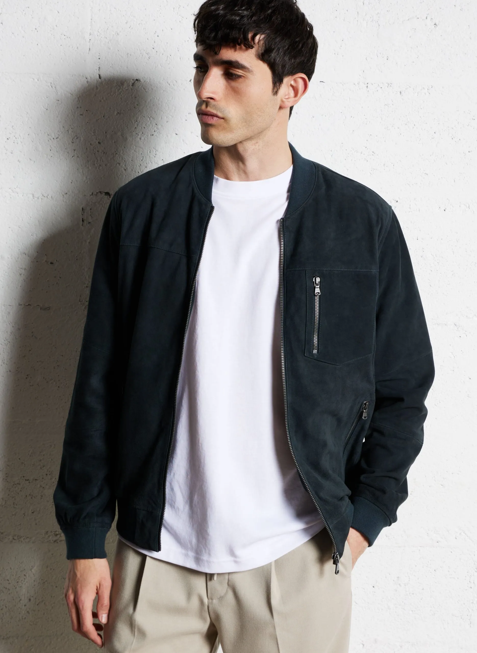 Veste en cuir velours Bleu