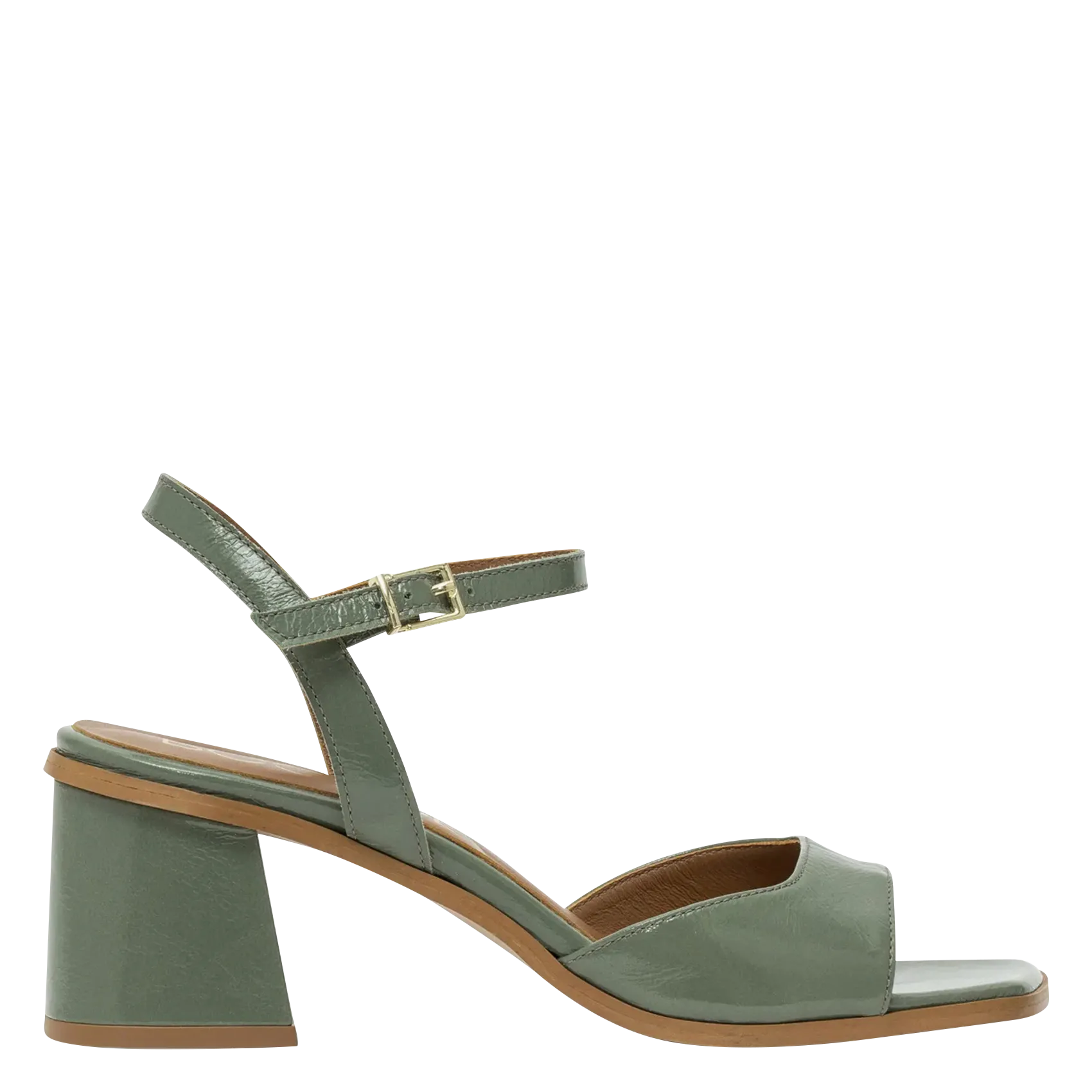 Sandales à talons en cuir verni Vert HANNA