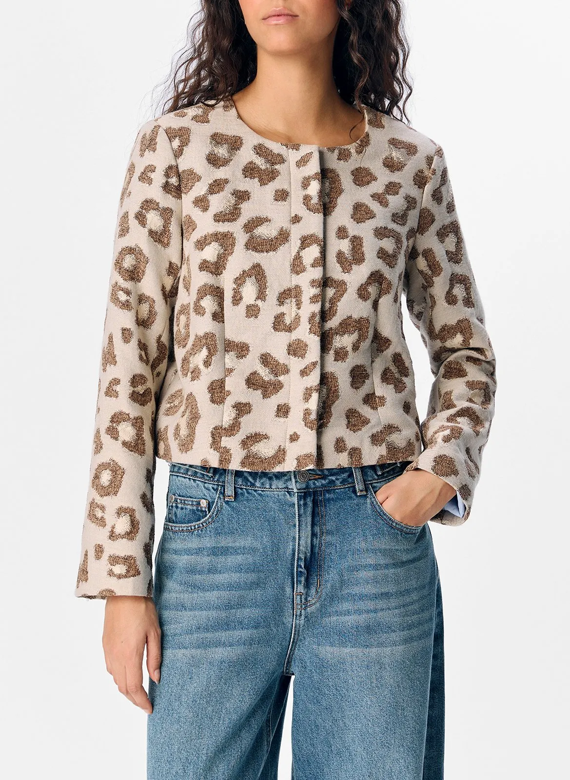 Veste courte manches longues imprimée Marron