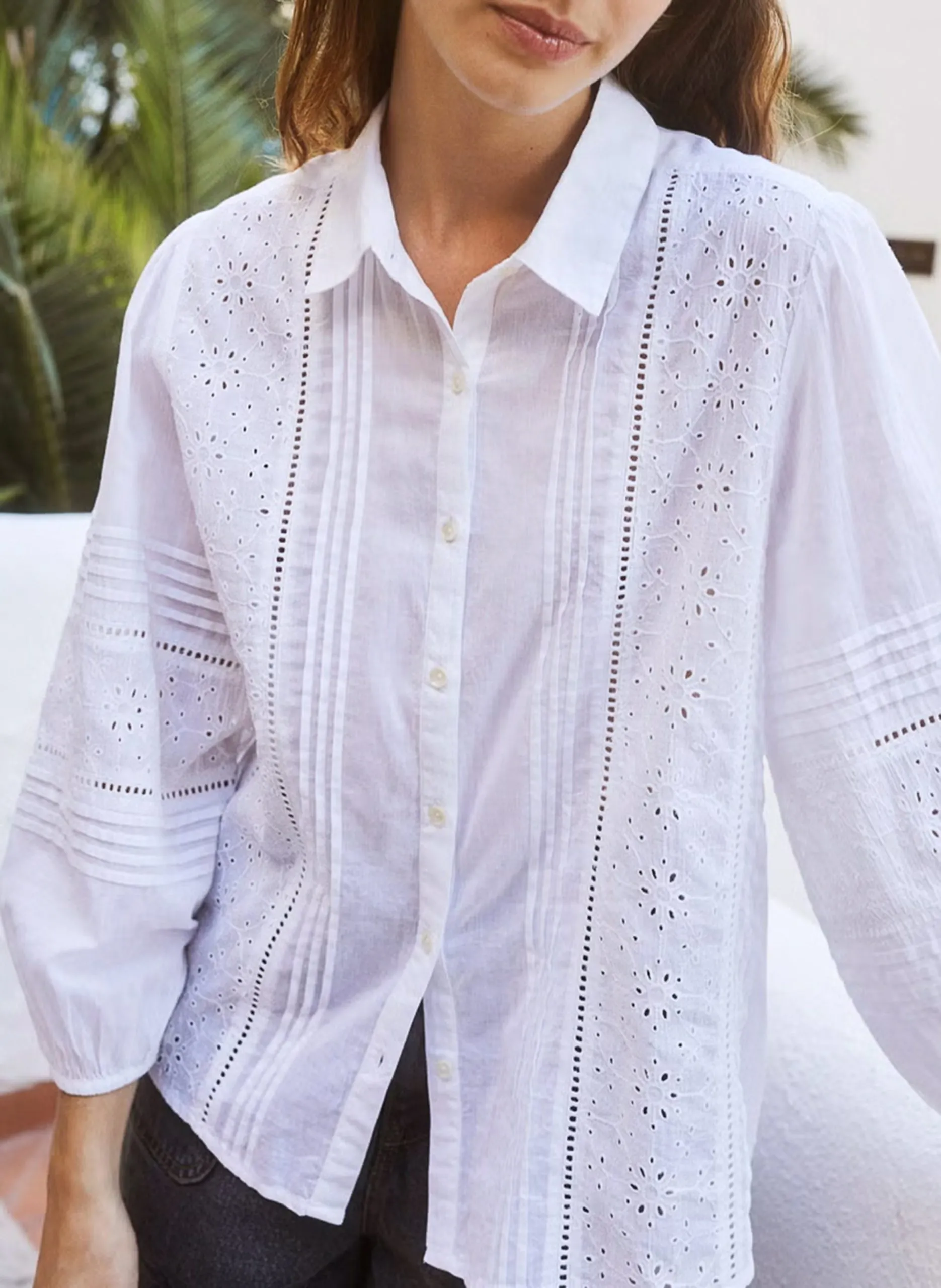 Chemise ample brodée en coton bio Blanc