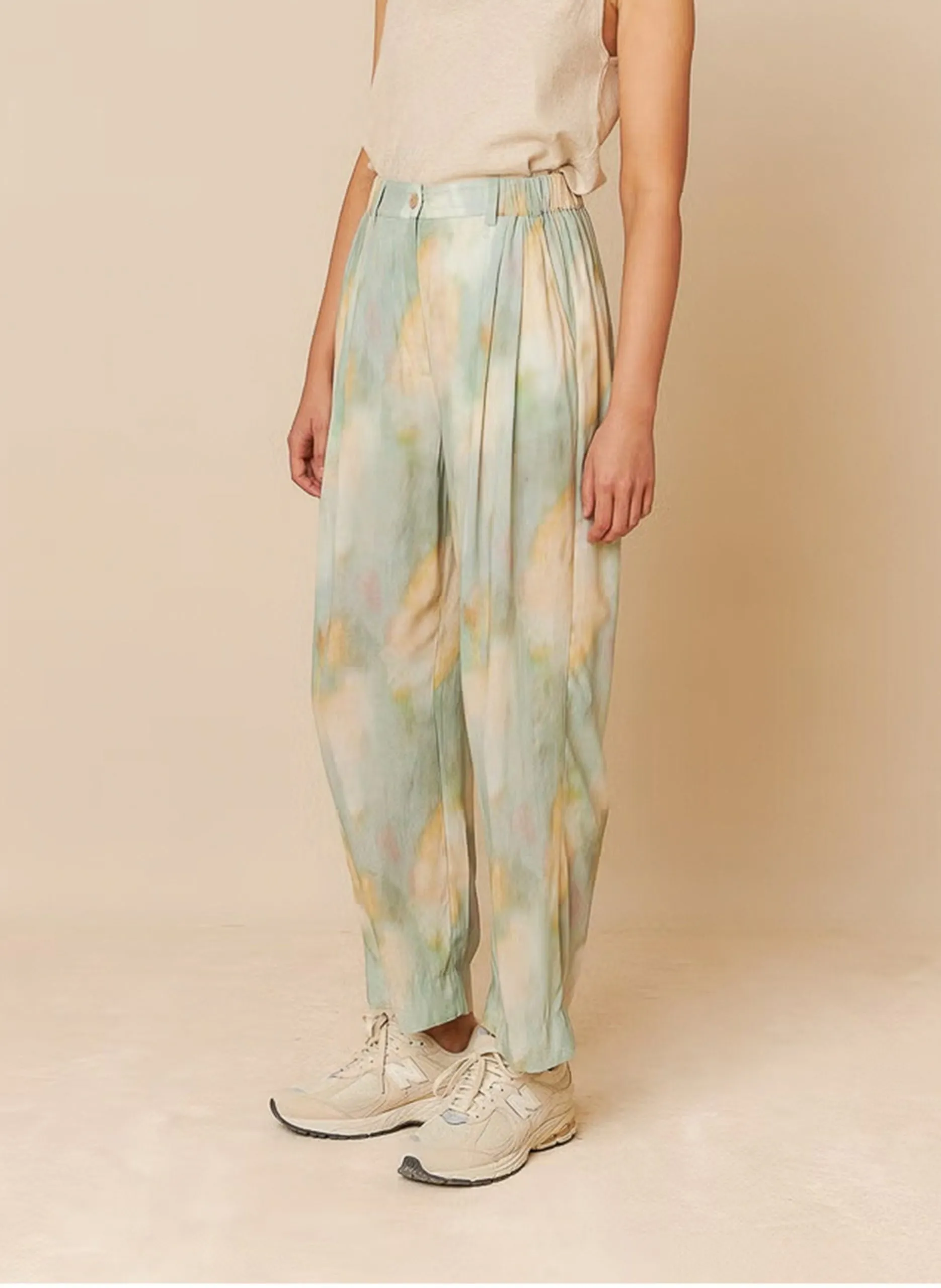 Pantalon large taille haute imprimé Vert JARED