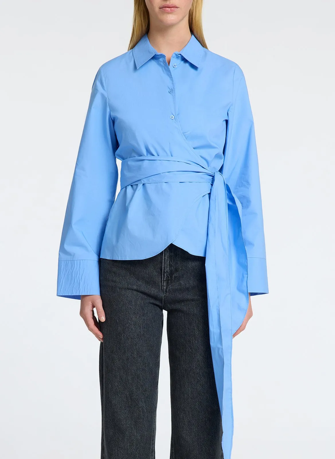 Chemise droite en coton bio Bleu AVIANA