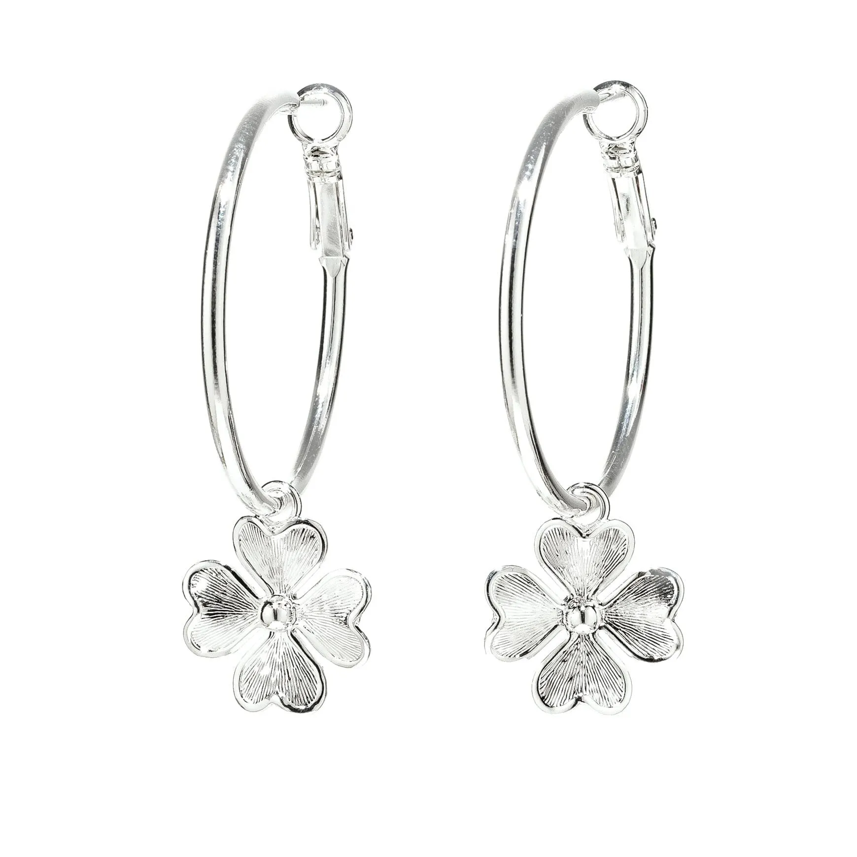 Petites boucles d'oreilles créoles trèfles doré à l'or fin Argent LÉON