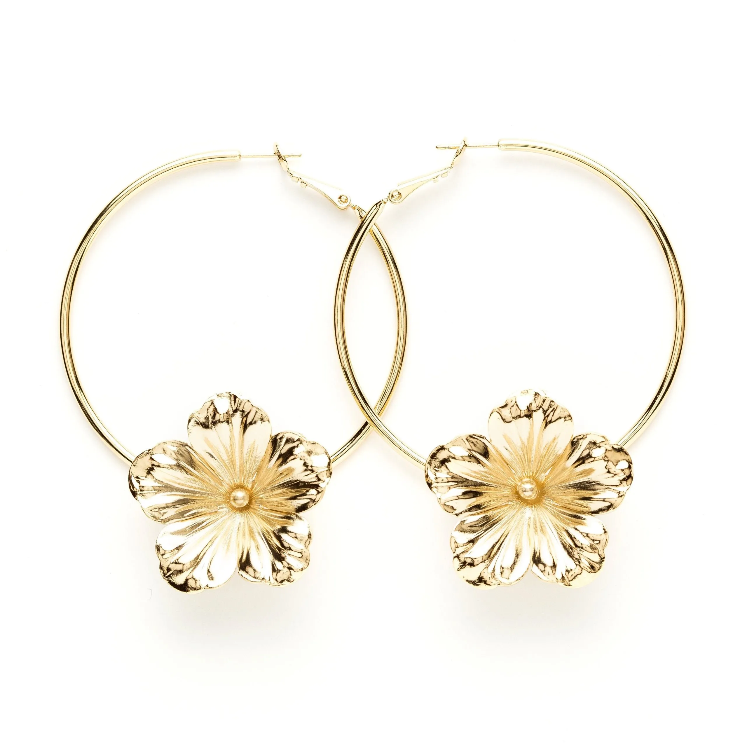 Boucles d'oreilles créoles fleurs plaqué argent Doré GAÏA