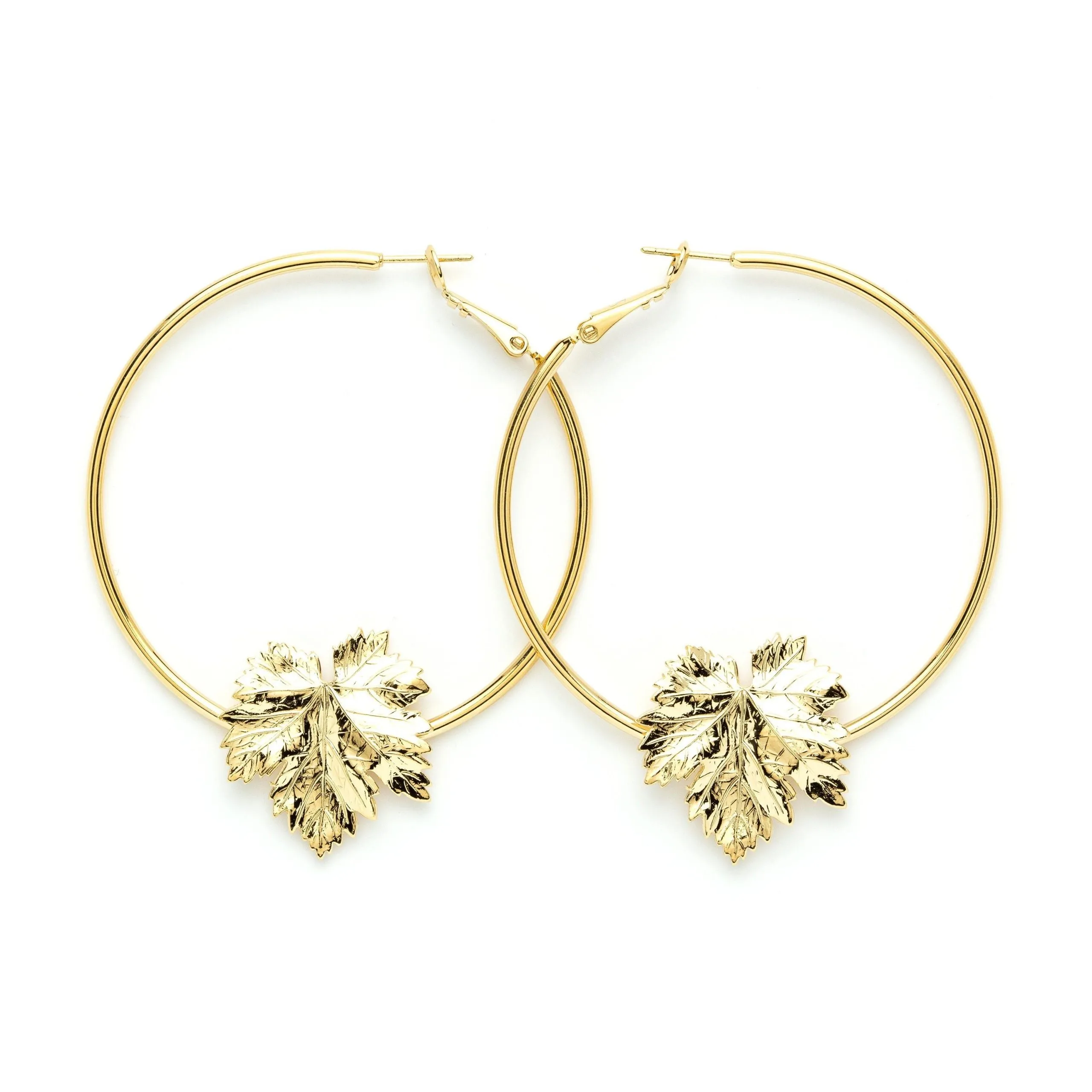 Boucles d'oreilles créoles feuilles plaqué argent Doré HÉRA
