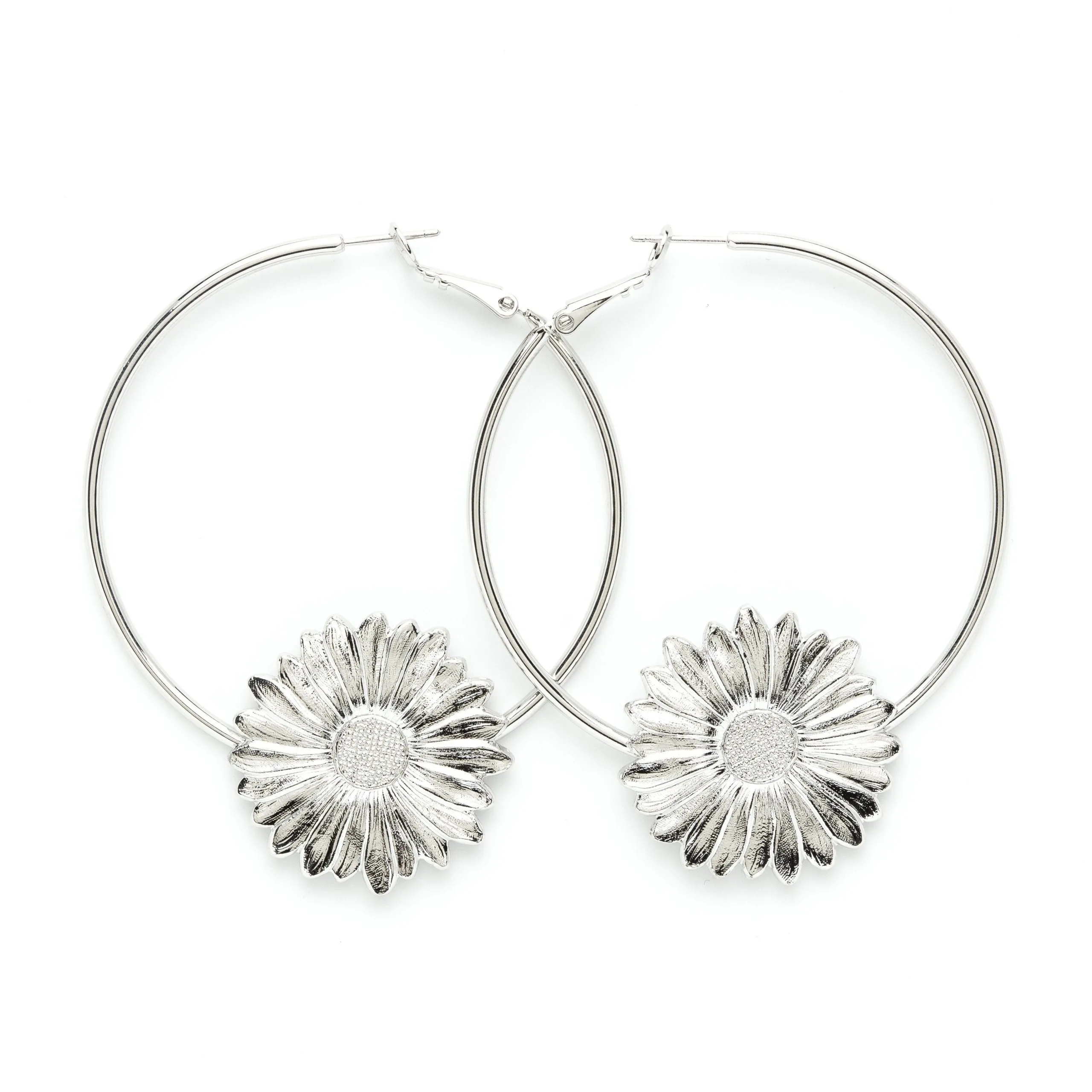 Boucles d'oreilles créoles fleurs plaqué argent Argent MAÏA