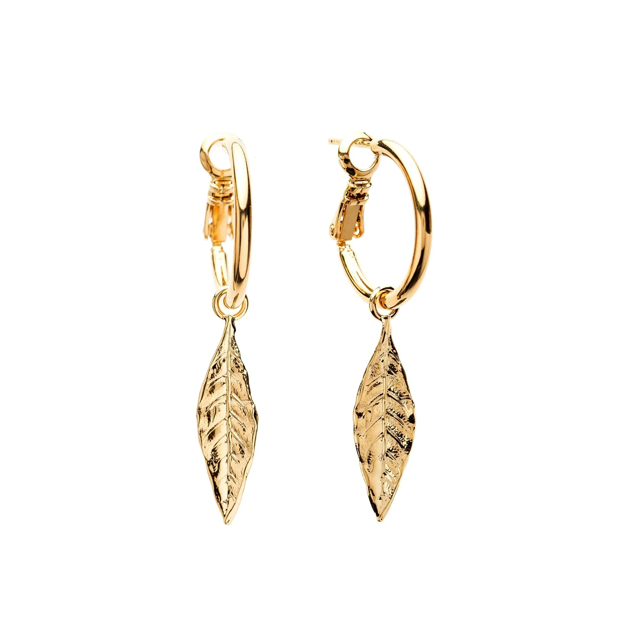 Mini boucles d'oreilles créoles feuilles doré à l'or fin Doré THALIE