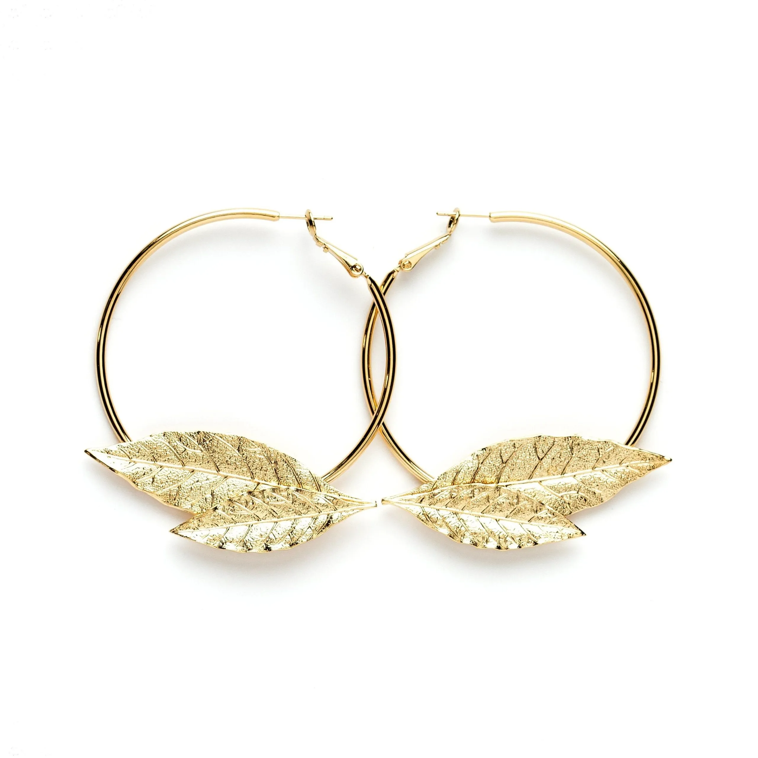 Boucles d'oreilles créoles feuilles doré à l'or fin Doré THALIE