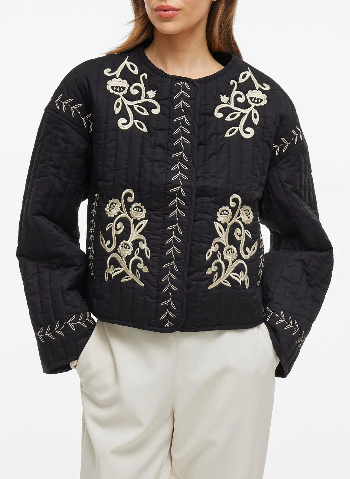 Veste col rond en coton Noir