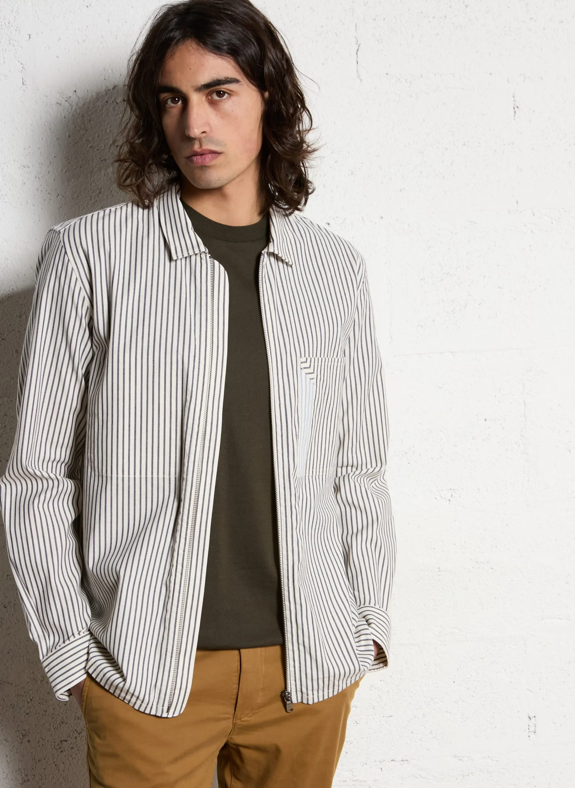 Veste chemise zippée à rayures Bleu