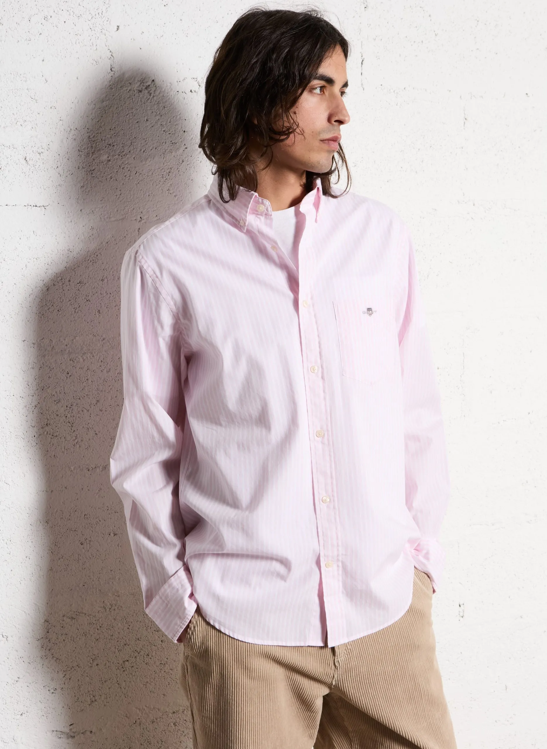 Chemise regular rayée en coton Rose