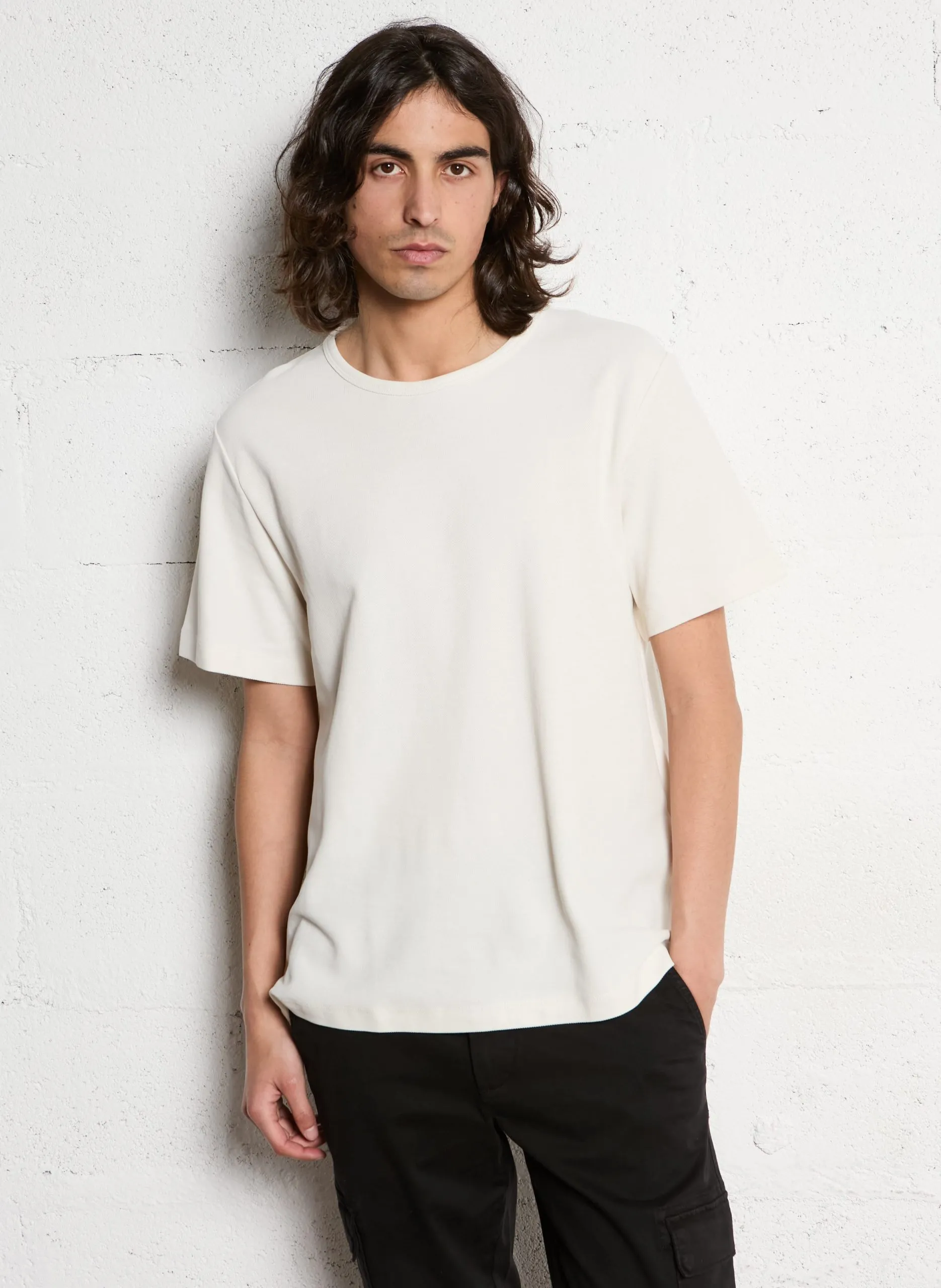 Tee-shirt col rond en coton bio Beige JOSEPH