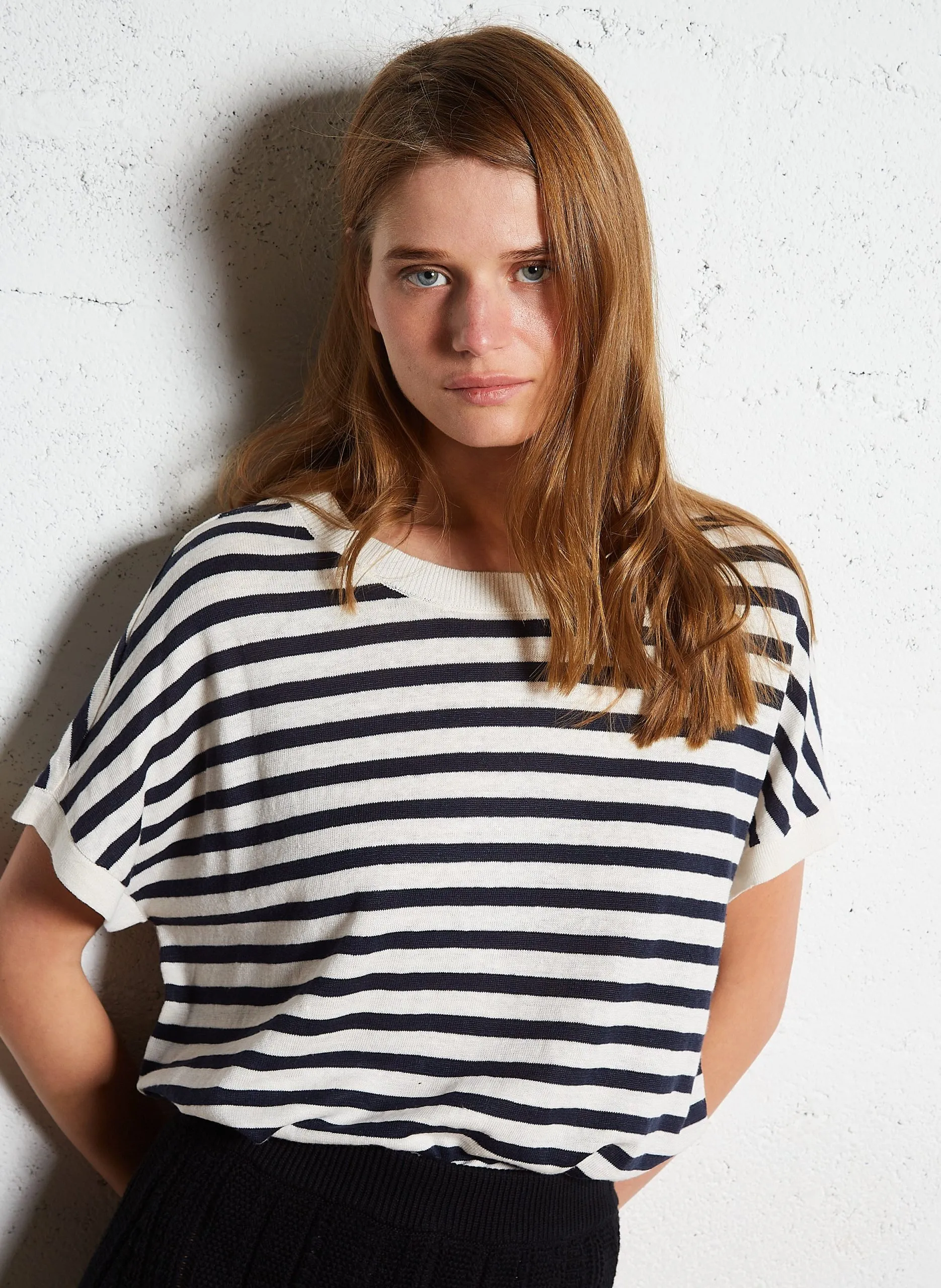 Pull col rond en lin Beige ALEXI