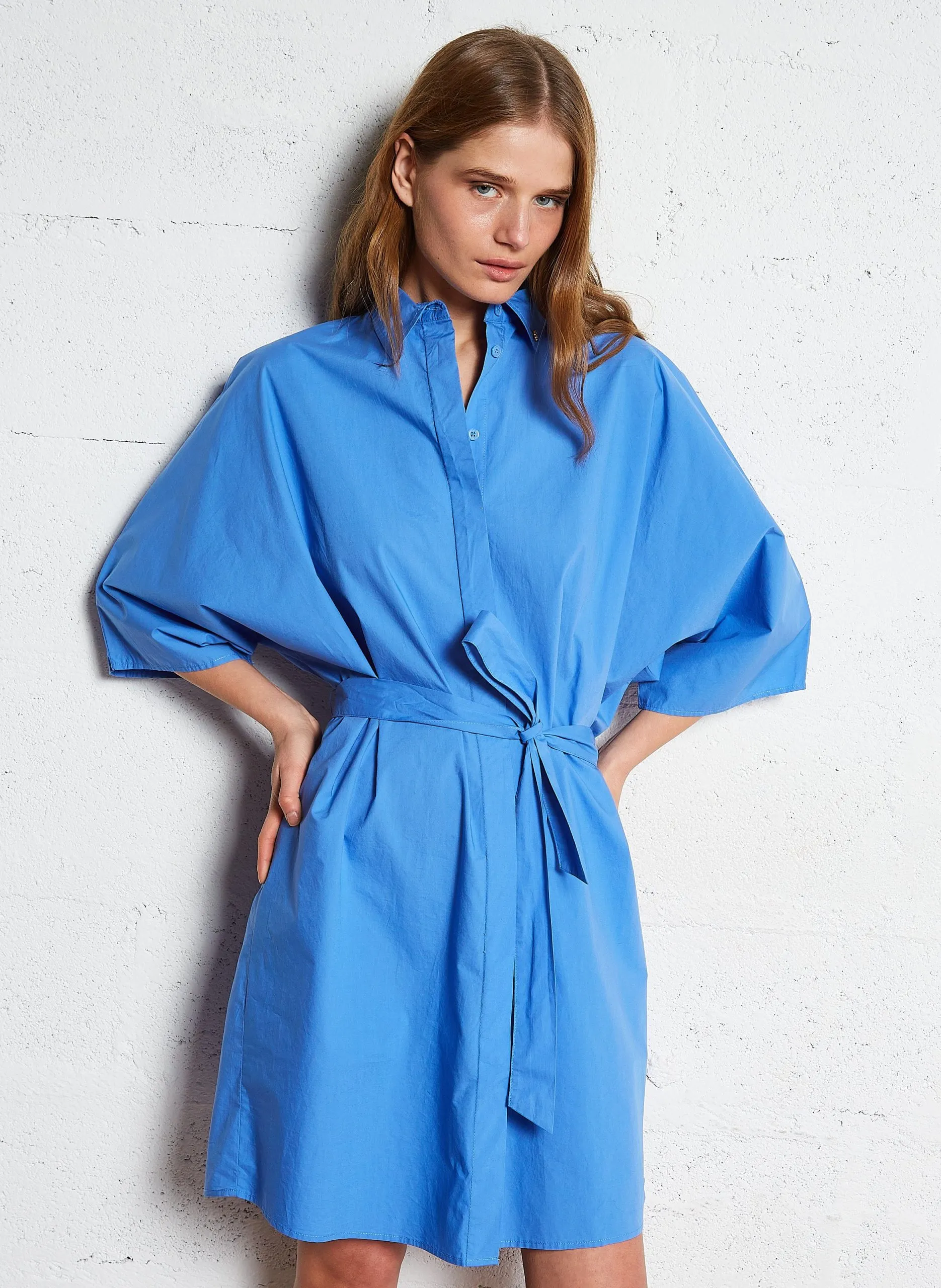 Robe midi en coton rayé Bleu SUZAN