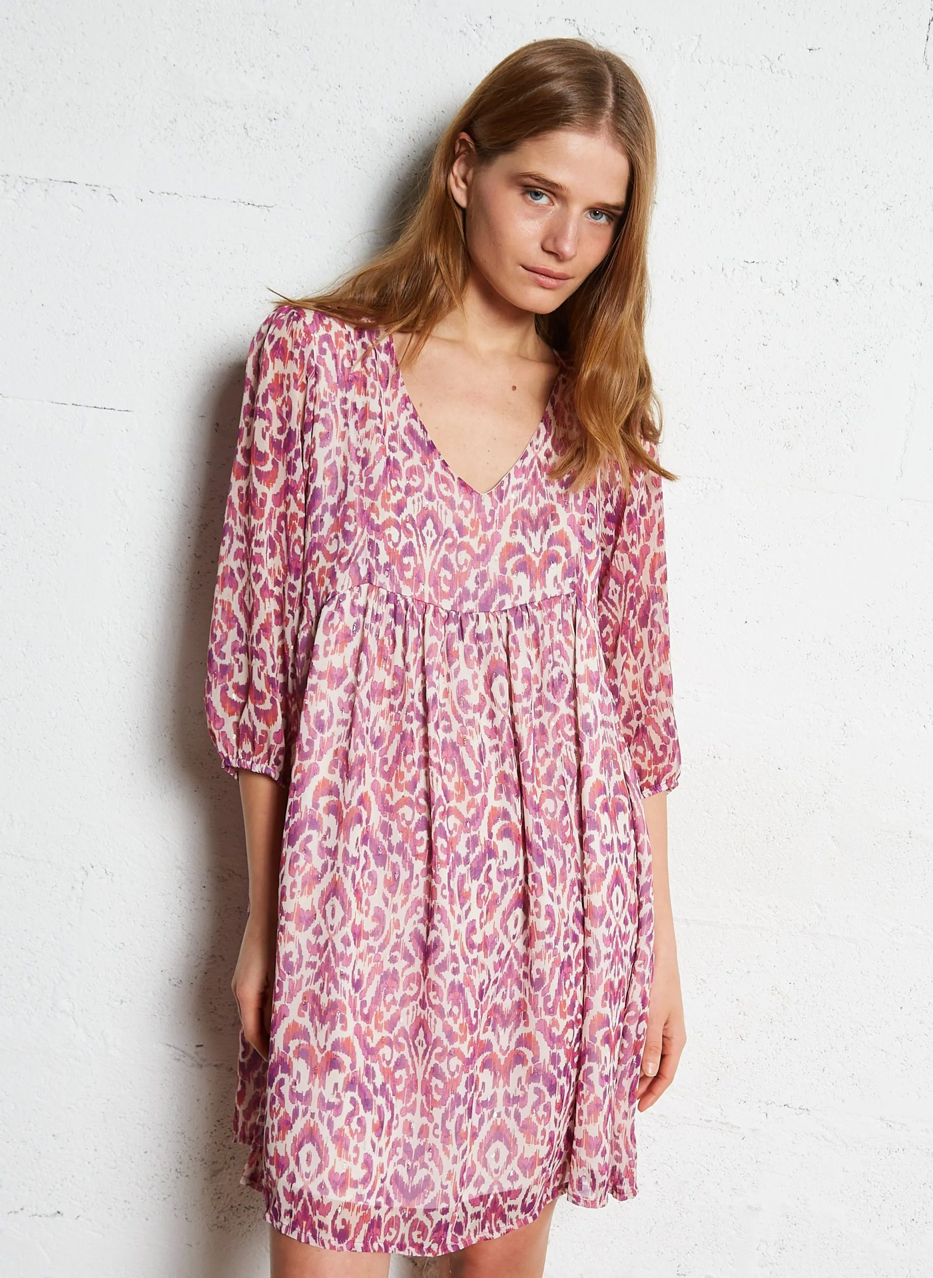 Robe courte ample imprimée Rose DOLLY