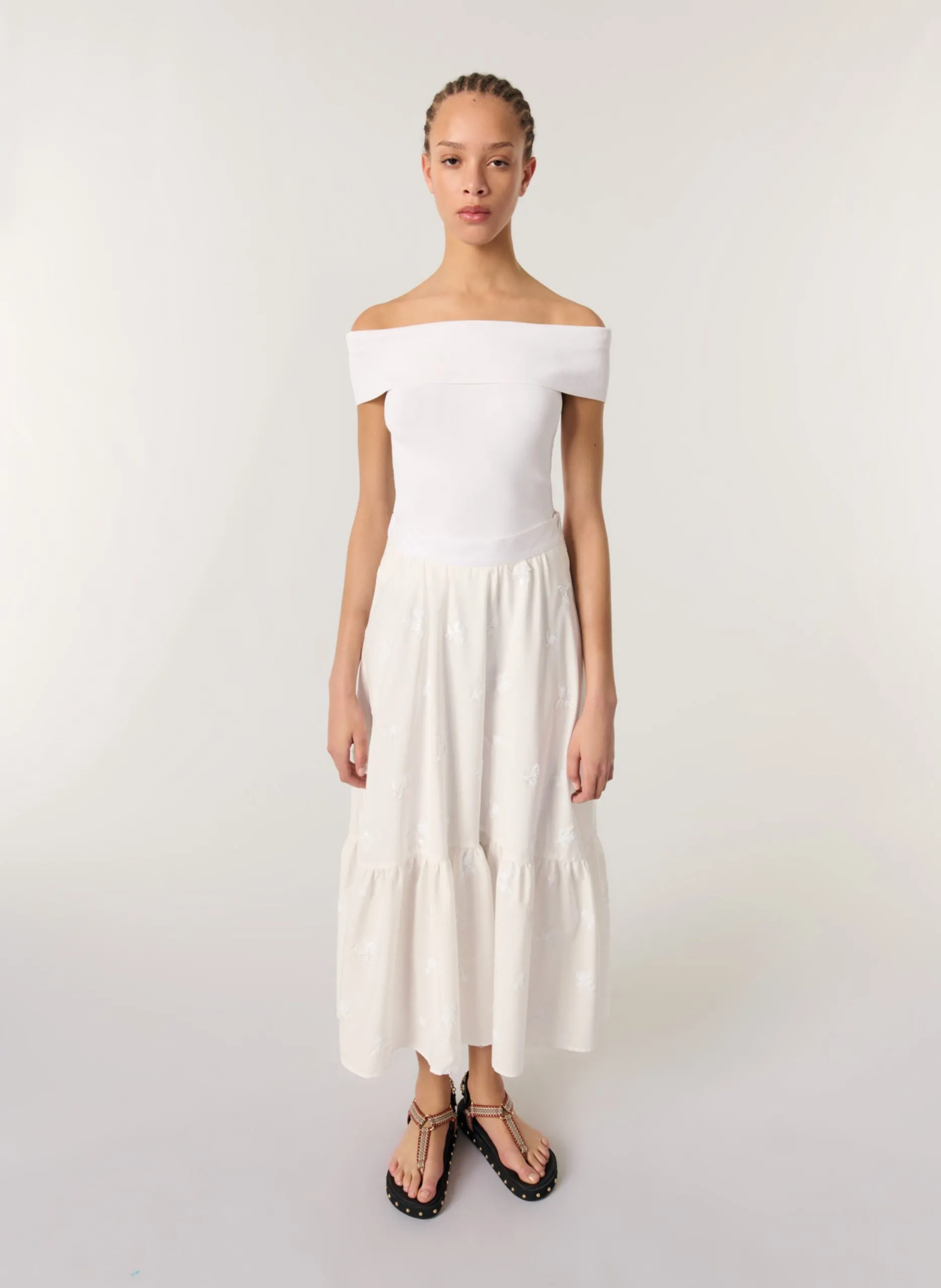 Jupe longue à volants Blanc