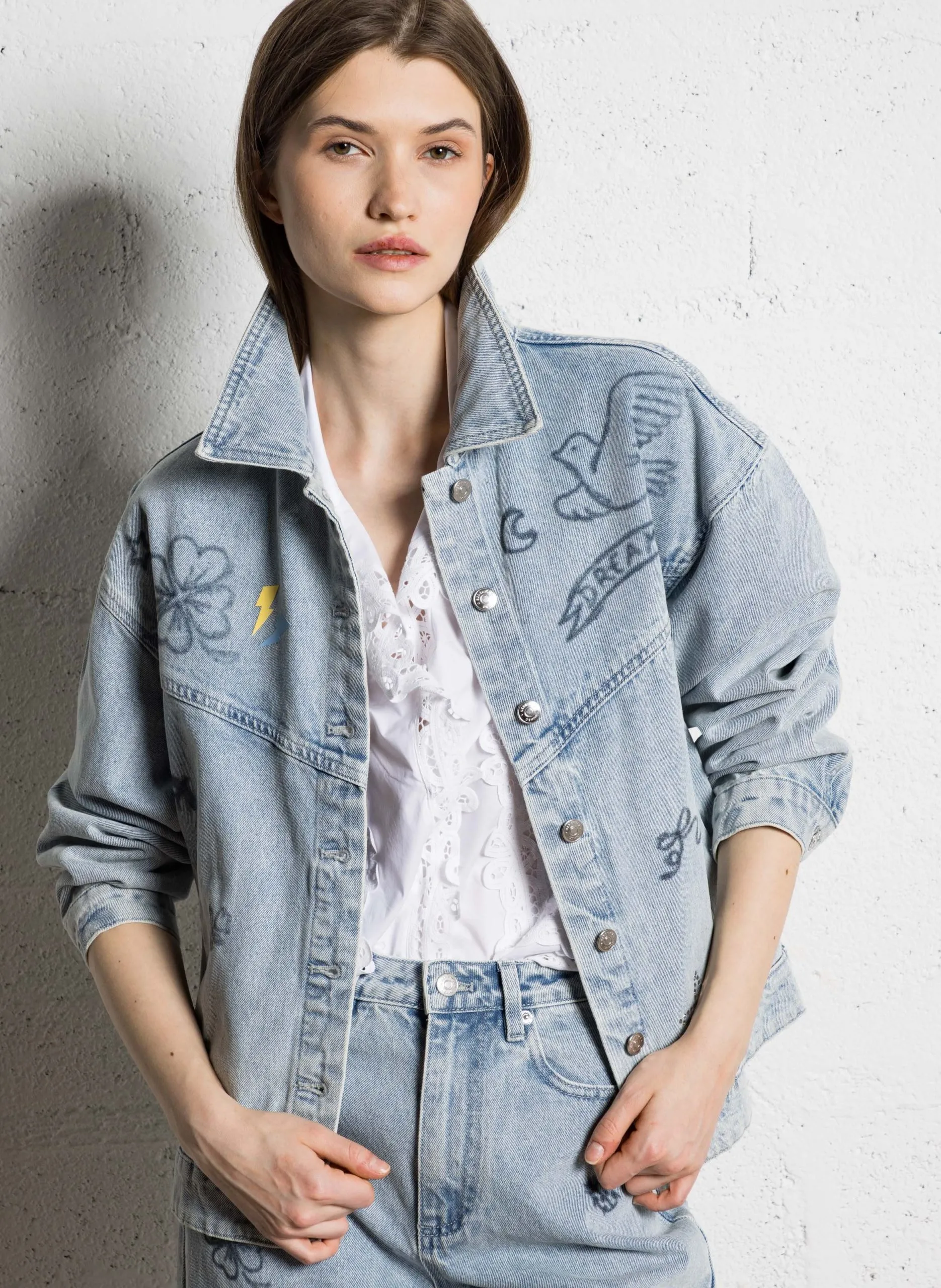 Veste en jean à motifs Bleu VIVI