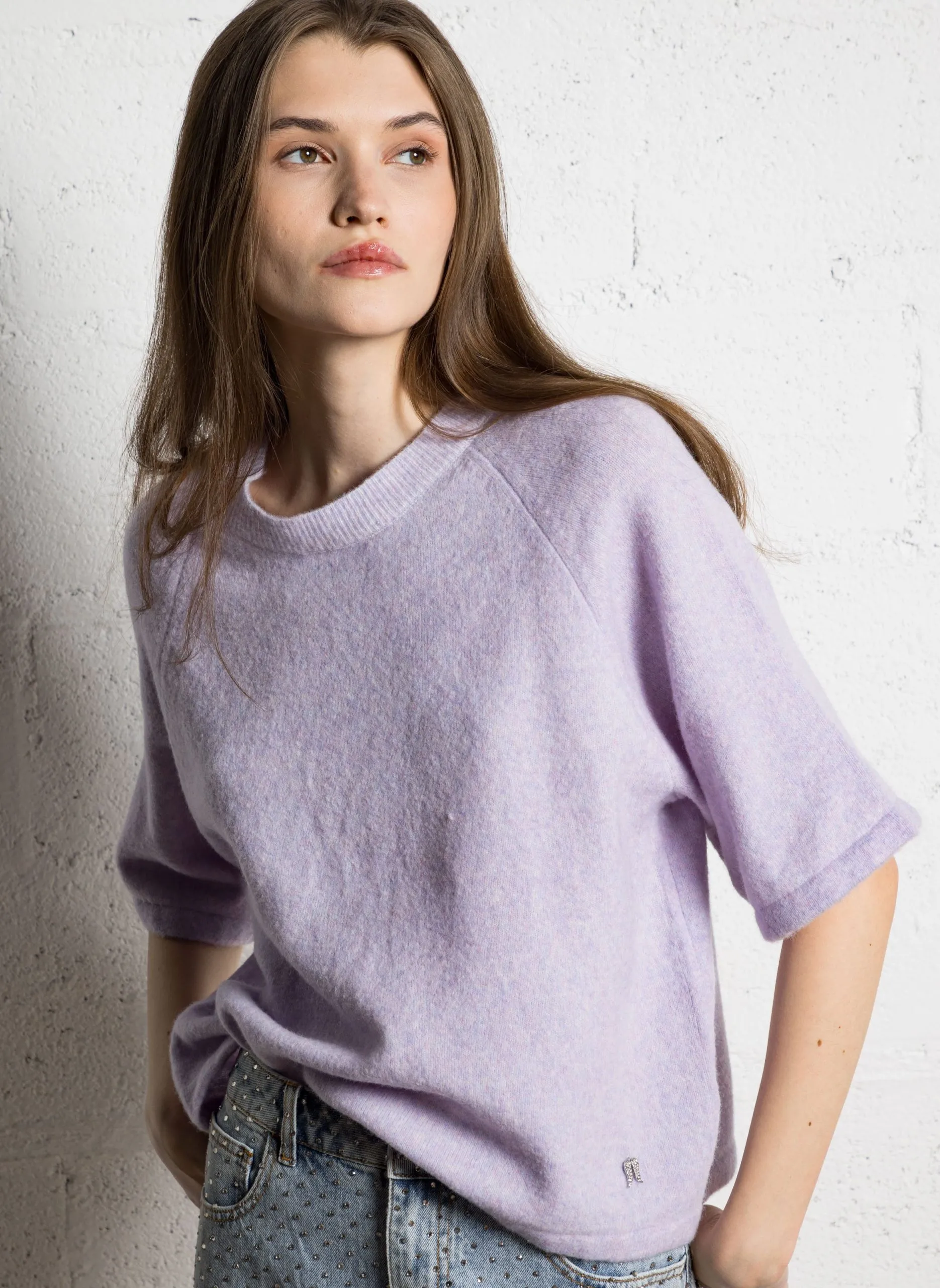 Pull manches courtes en laine mélangée Violet MANDREA