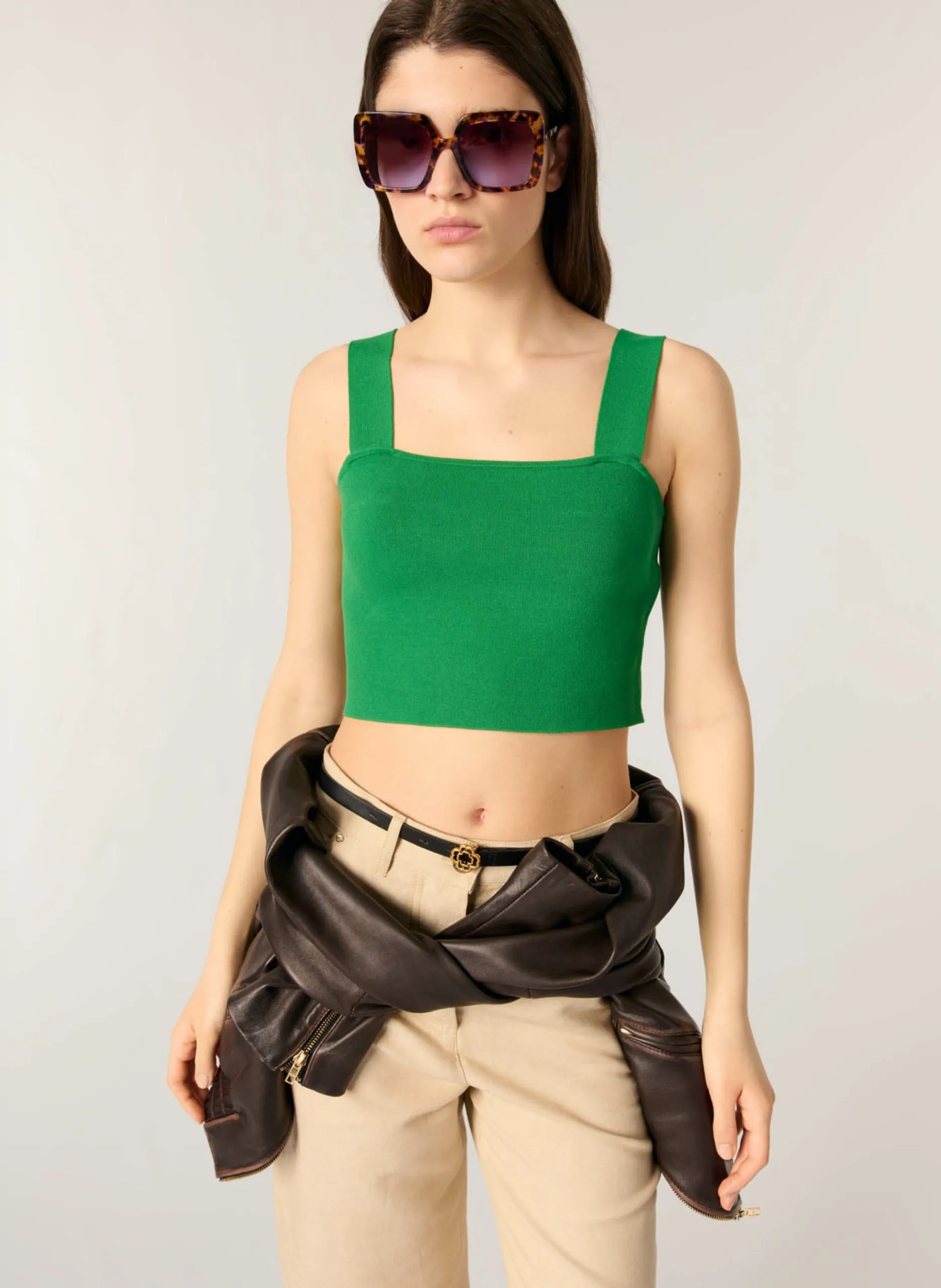 Top court col carré Vert