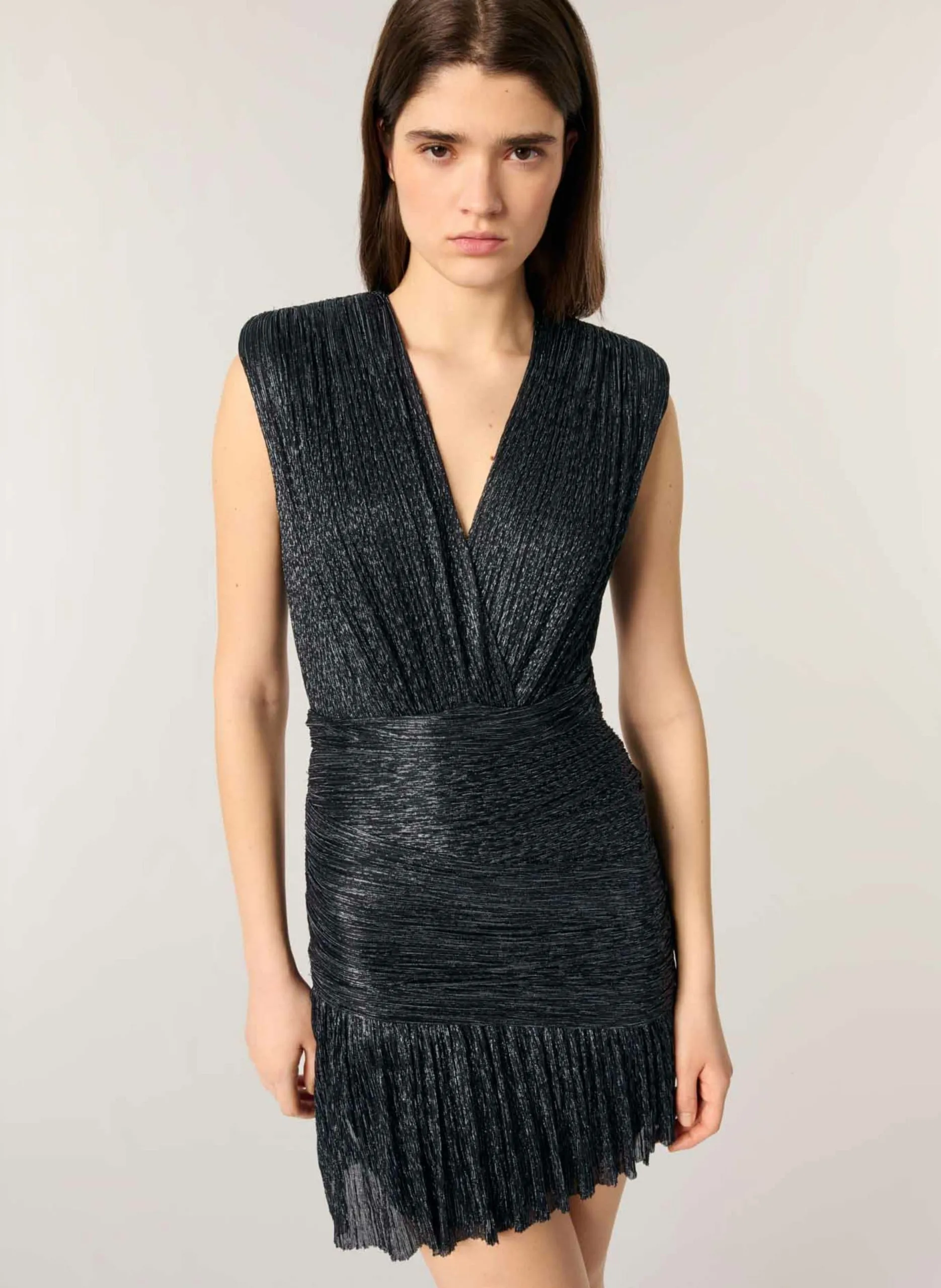 Robe courte col v métallisée Bleu