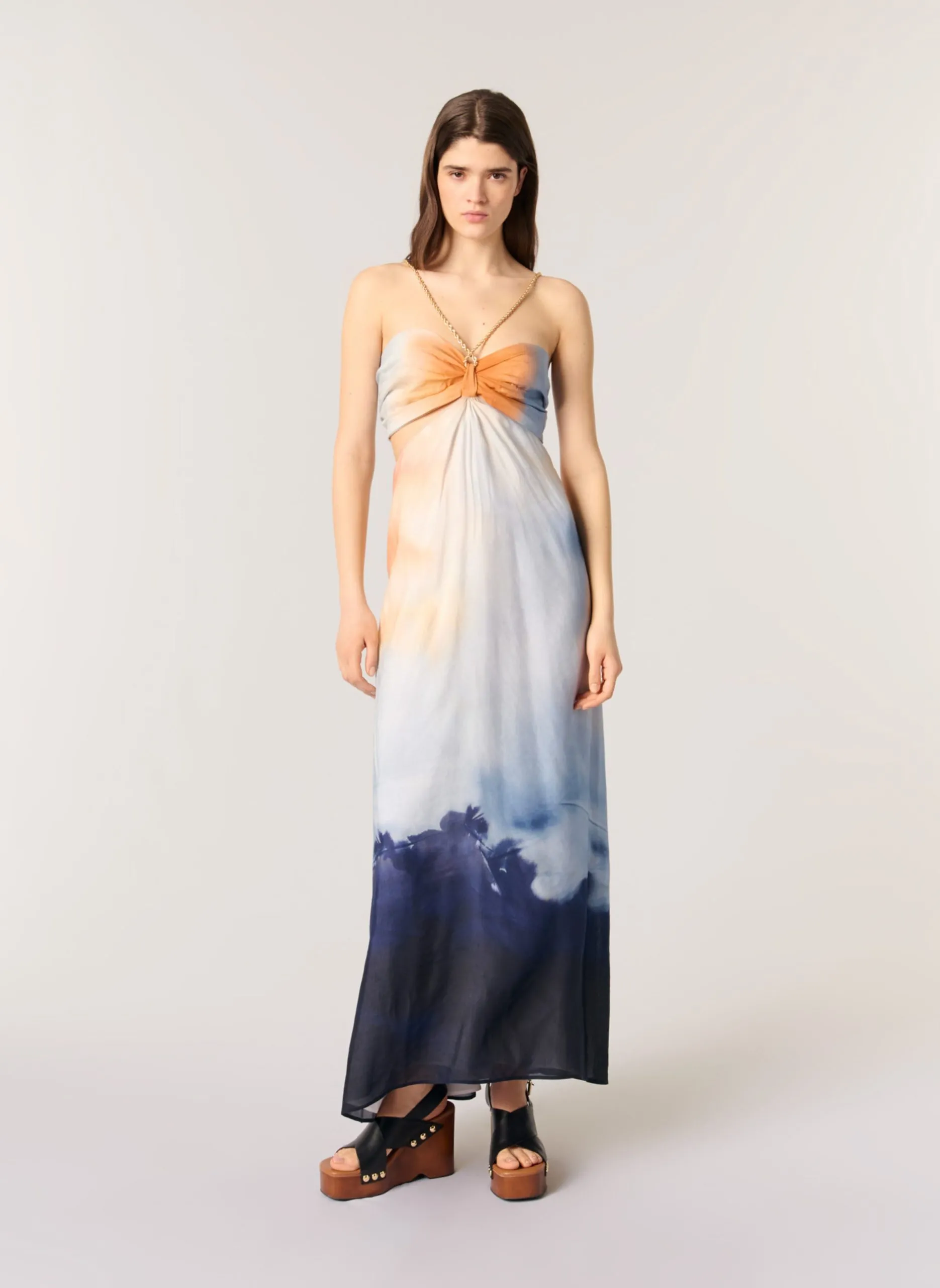 Robe longue fluide tie & dye Bleu
