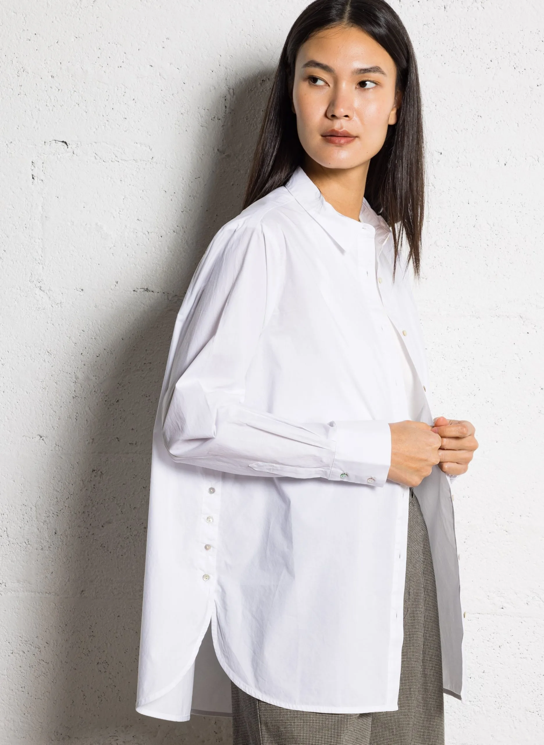 Chemise col classique oversize en coton Blanc