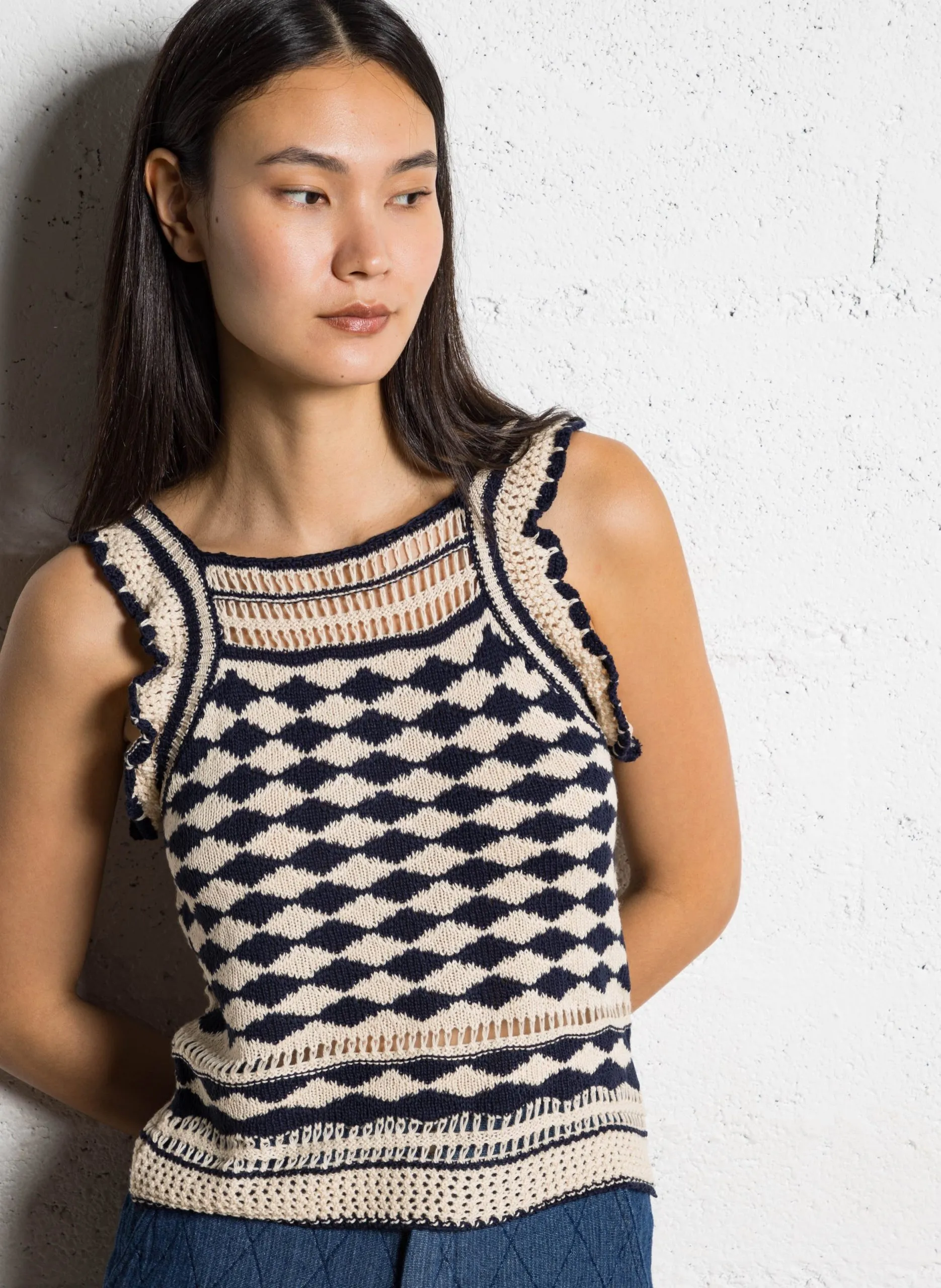 Debardeur encolure carré en maille Bleu