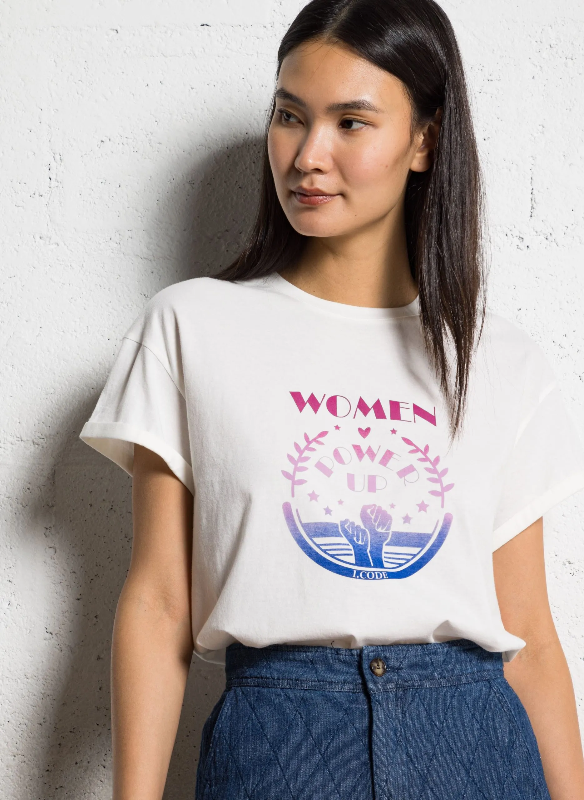 Tee-shirt col rond sérigraphié Blanc