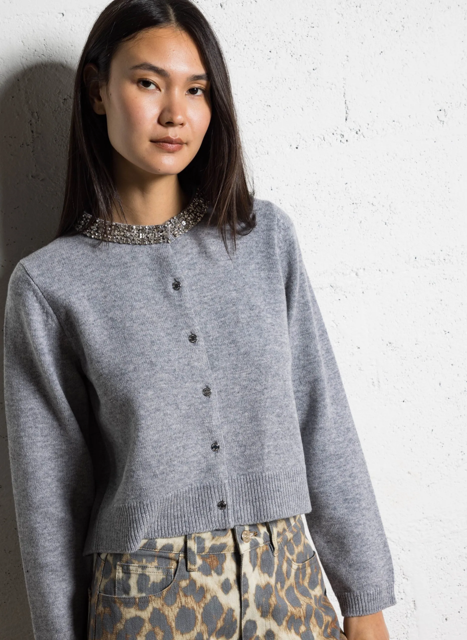 Gilet col rond en laine Gris MGIDIAMOND