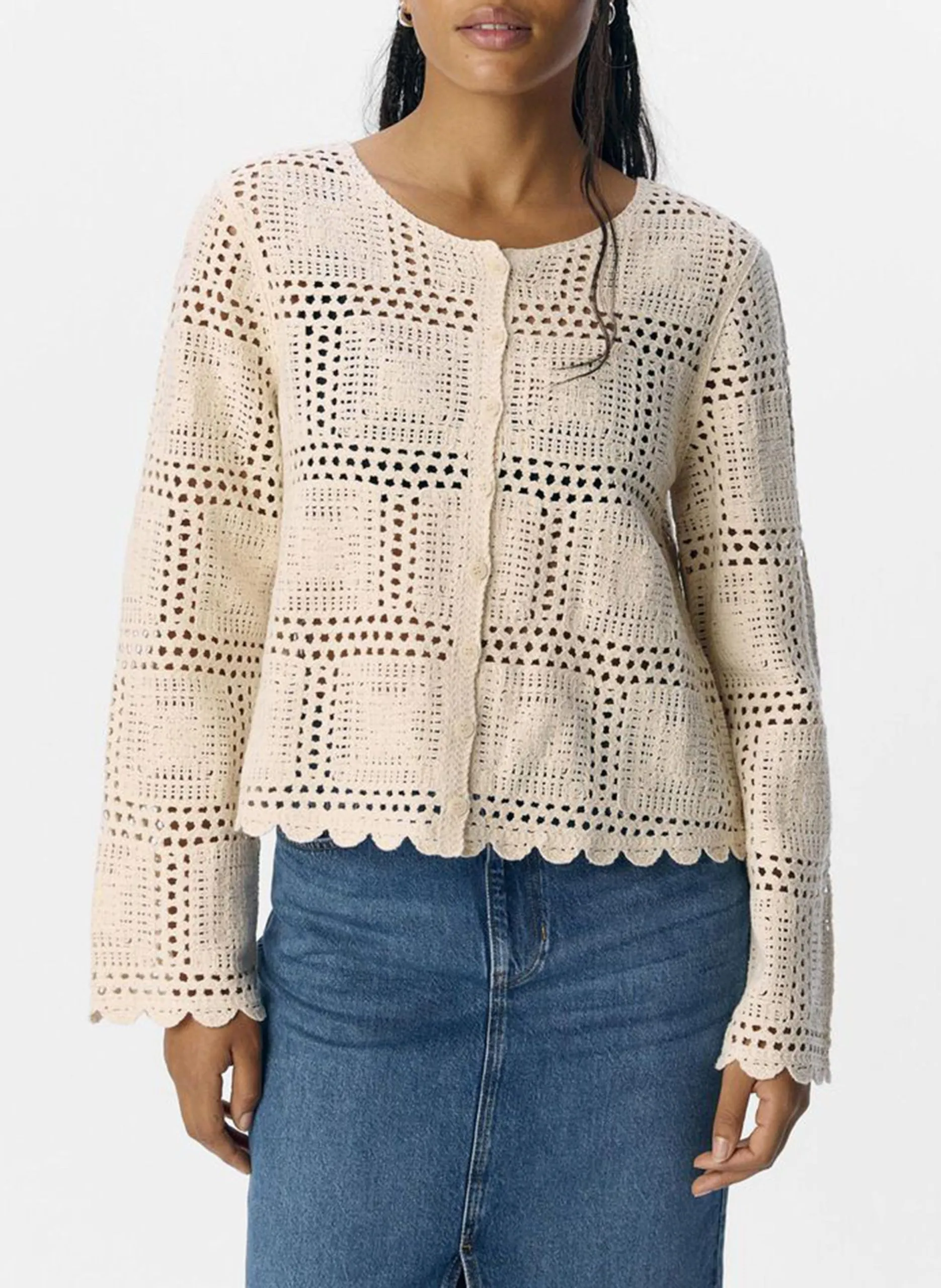 Gilet ample ajouré en crochet Beige