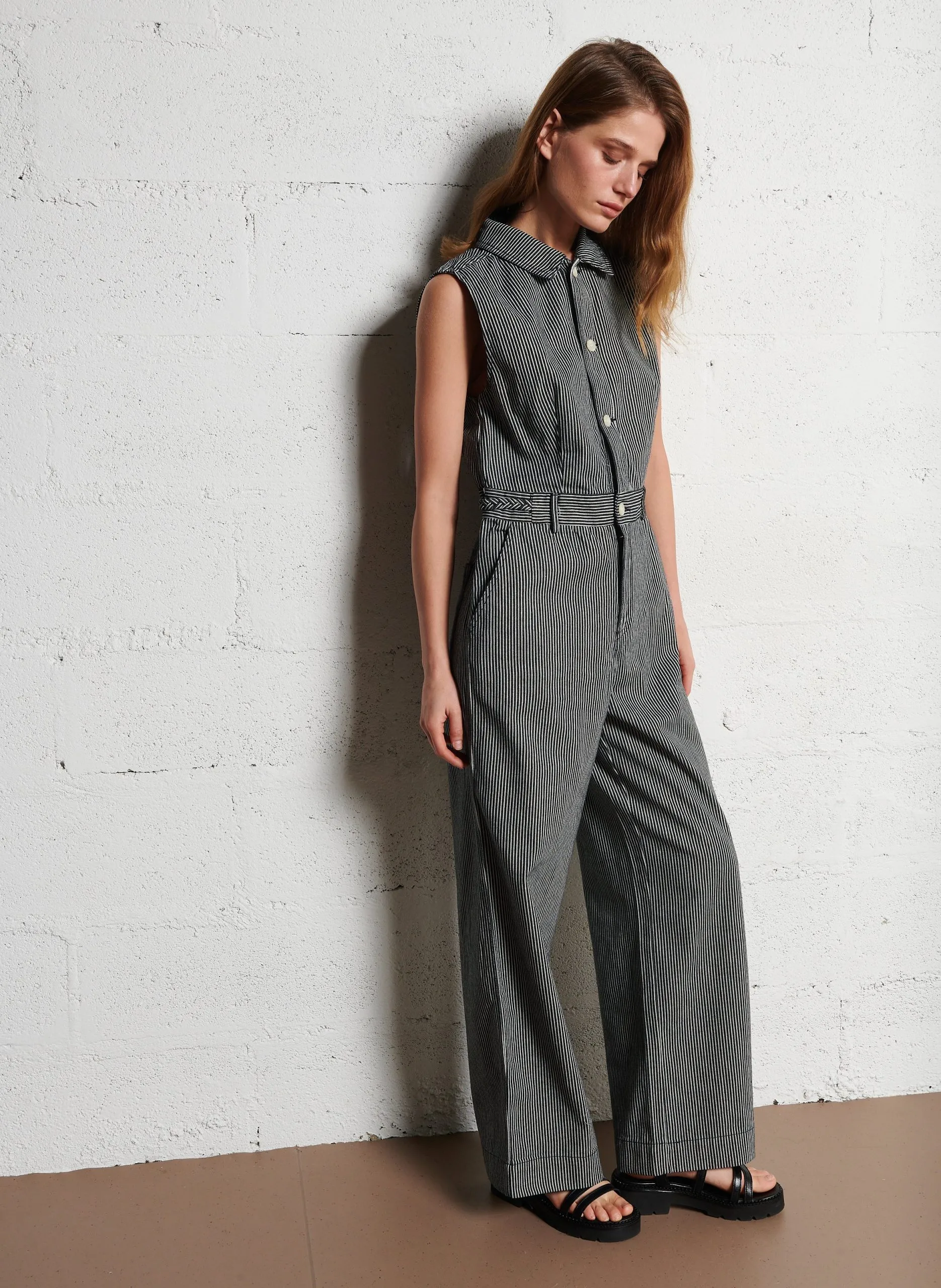 Combinaison col chemise en coton mélangé Noir