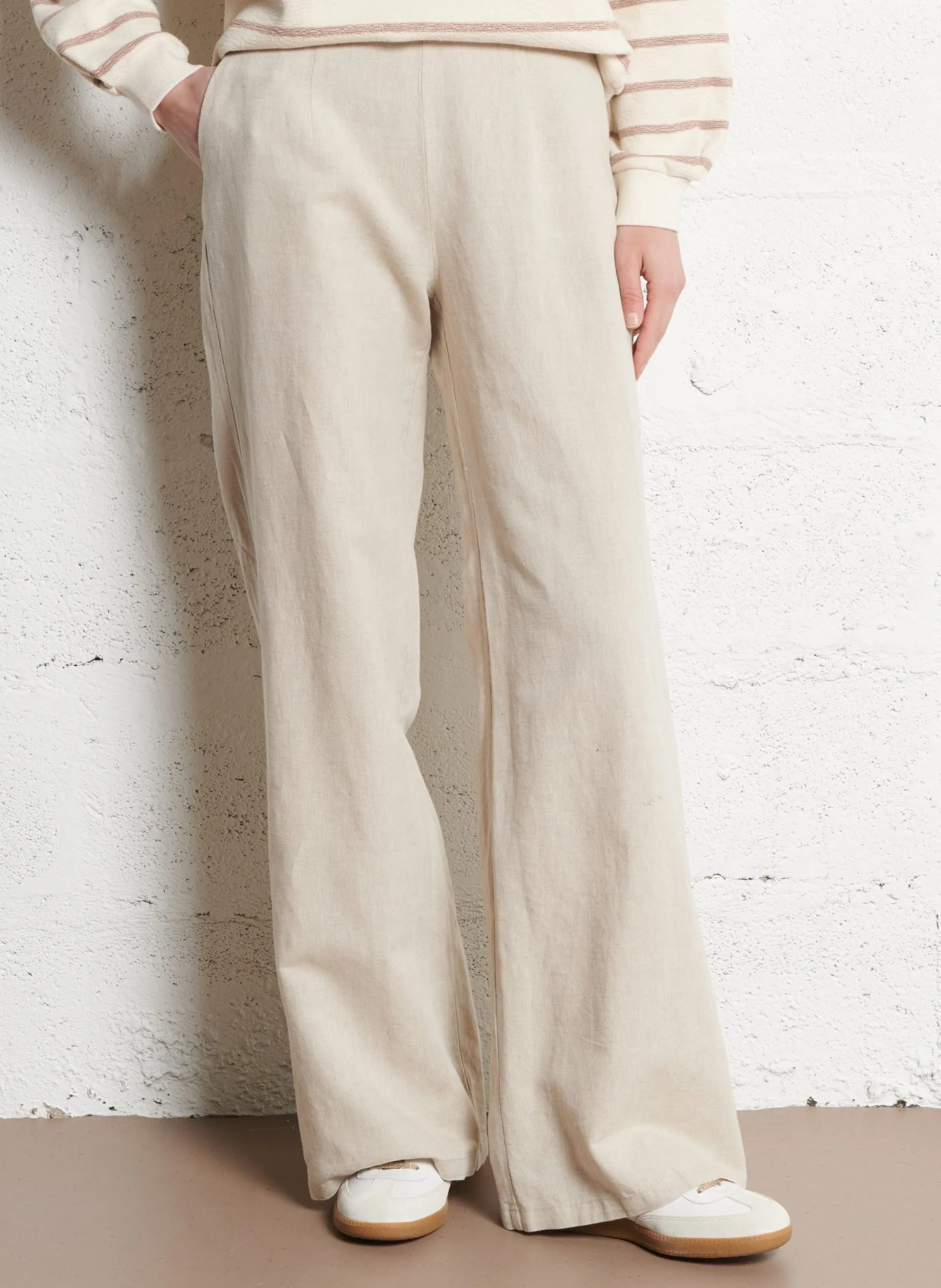 Pantalon droit en lin Beige