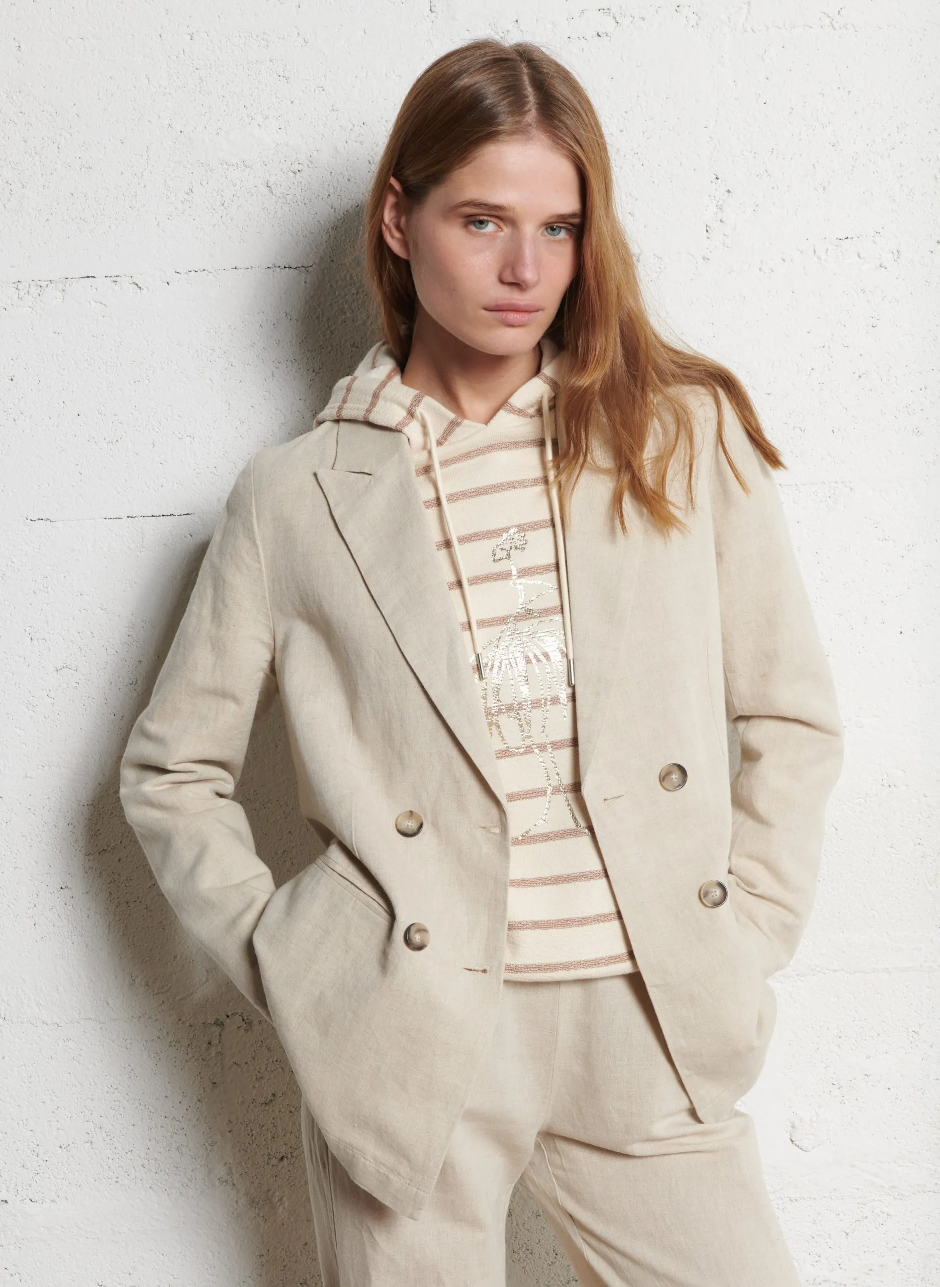 Veste cintrée en cuir Beige