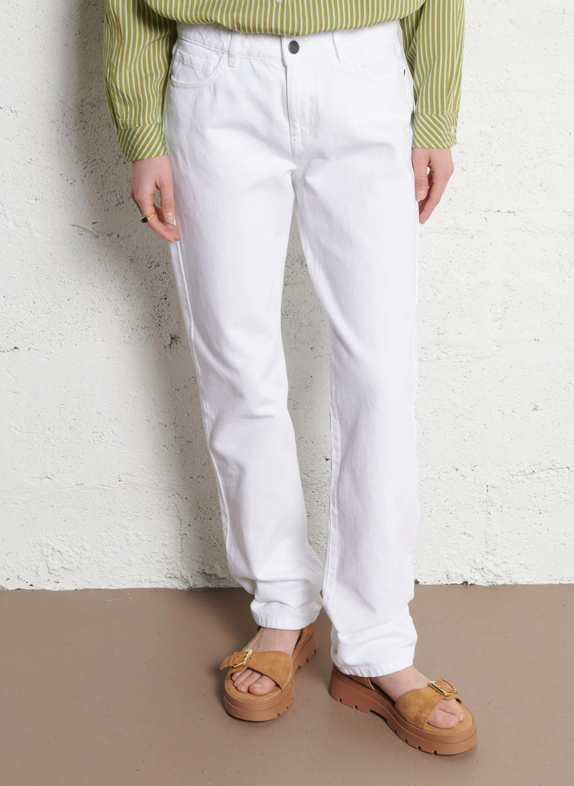 Jean droit 7/8ème en coton Blanc LE CARLA