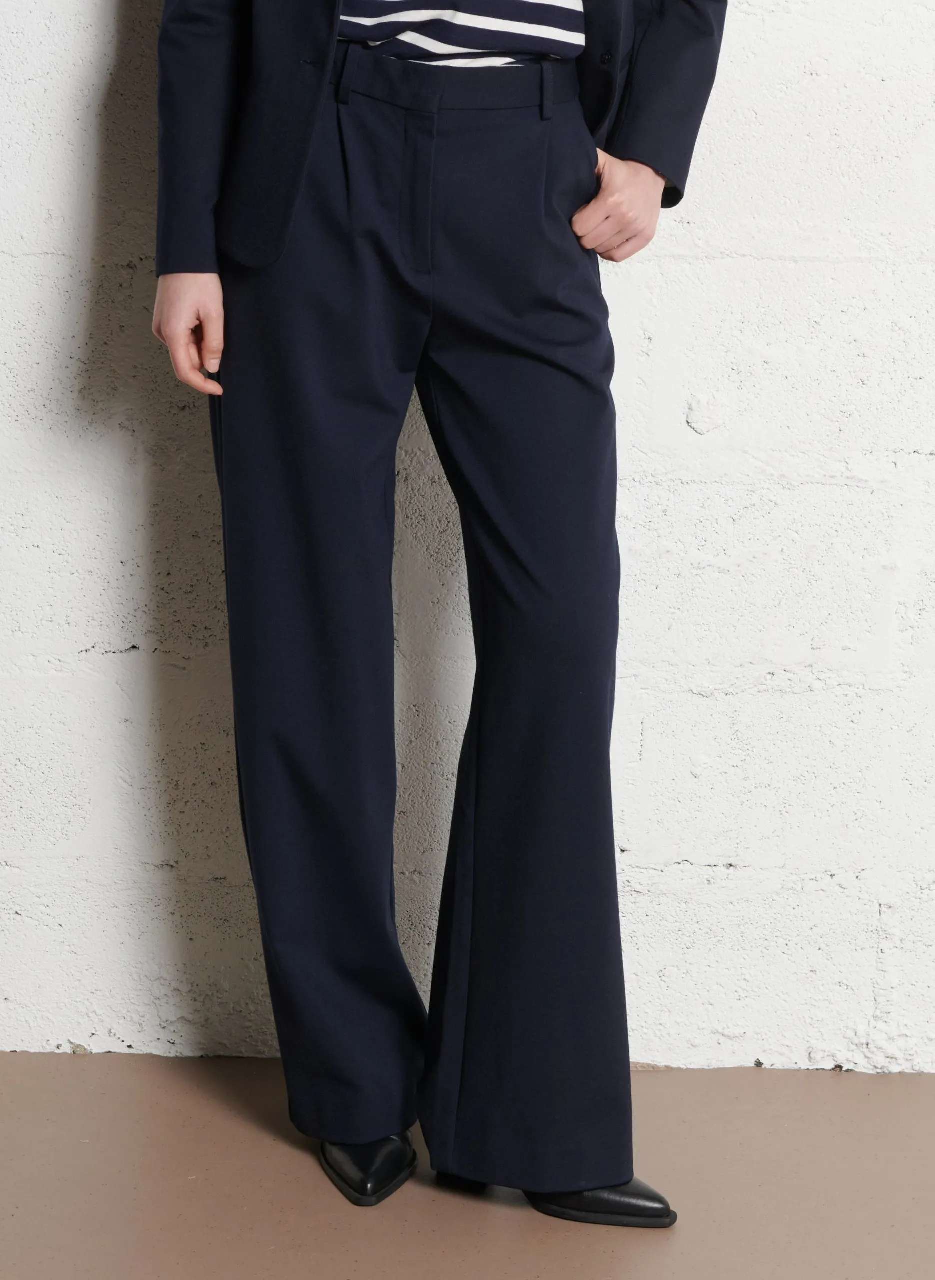 Pantalon droit taille mi-haute confort Bleu