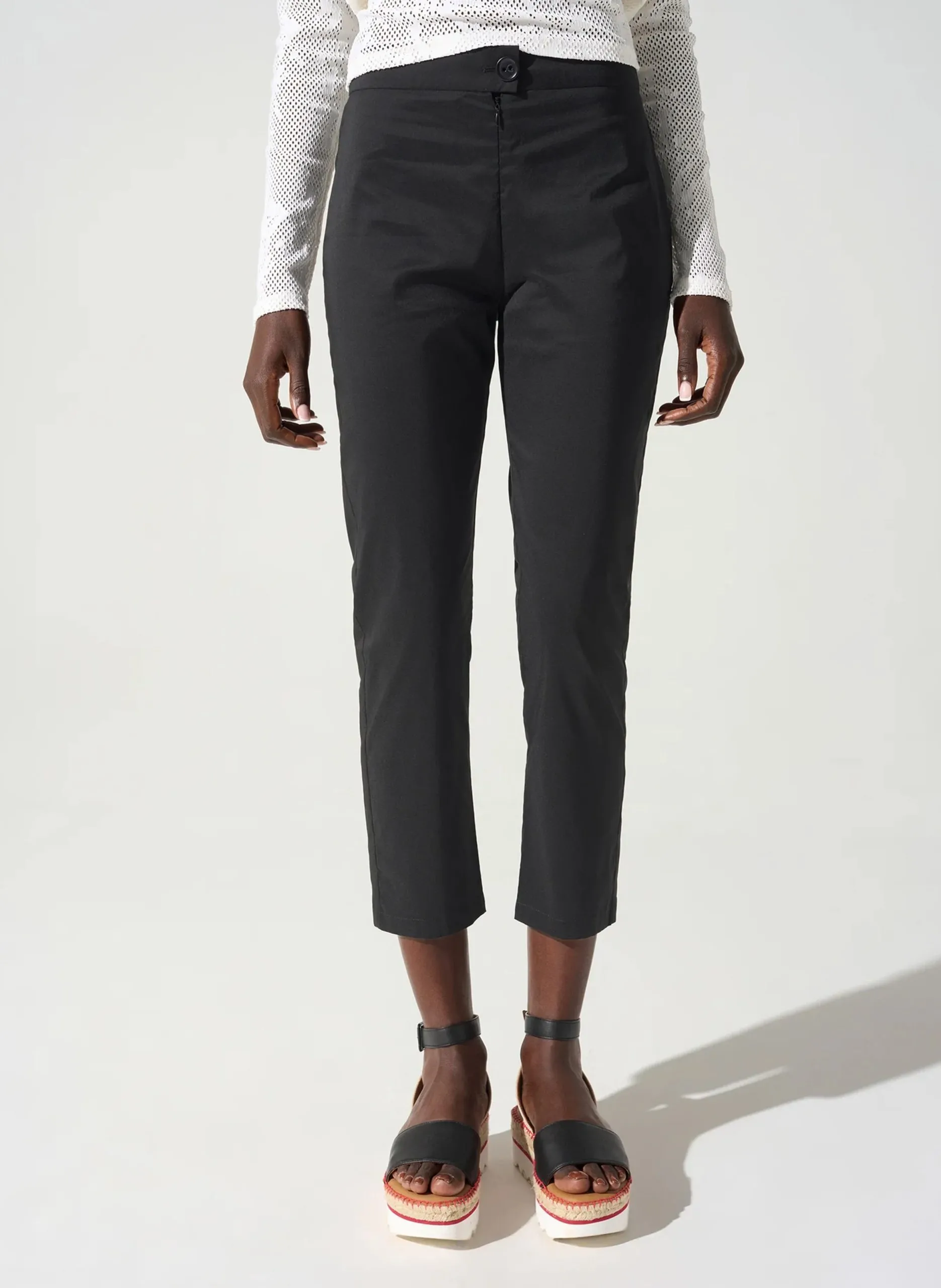 Pantacourt droit en coton mélangé Noir