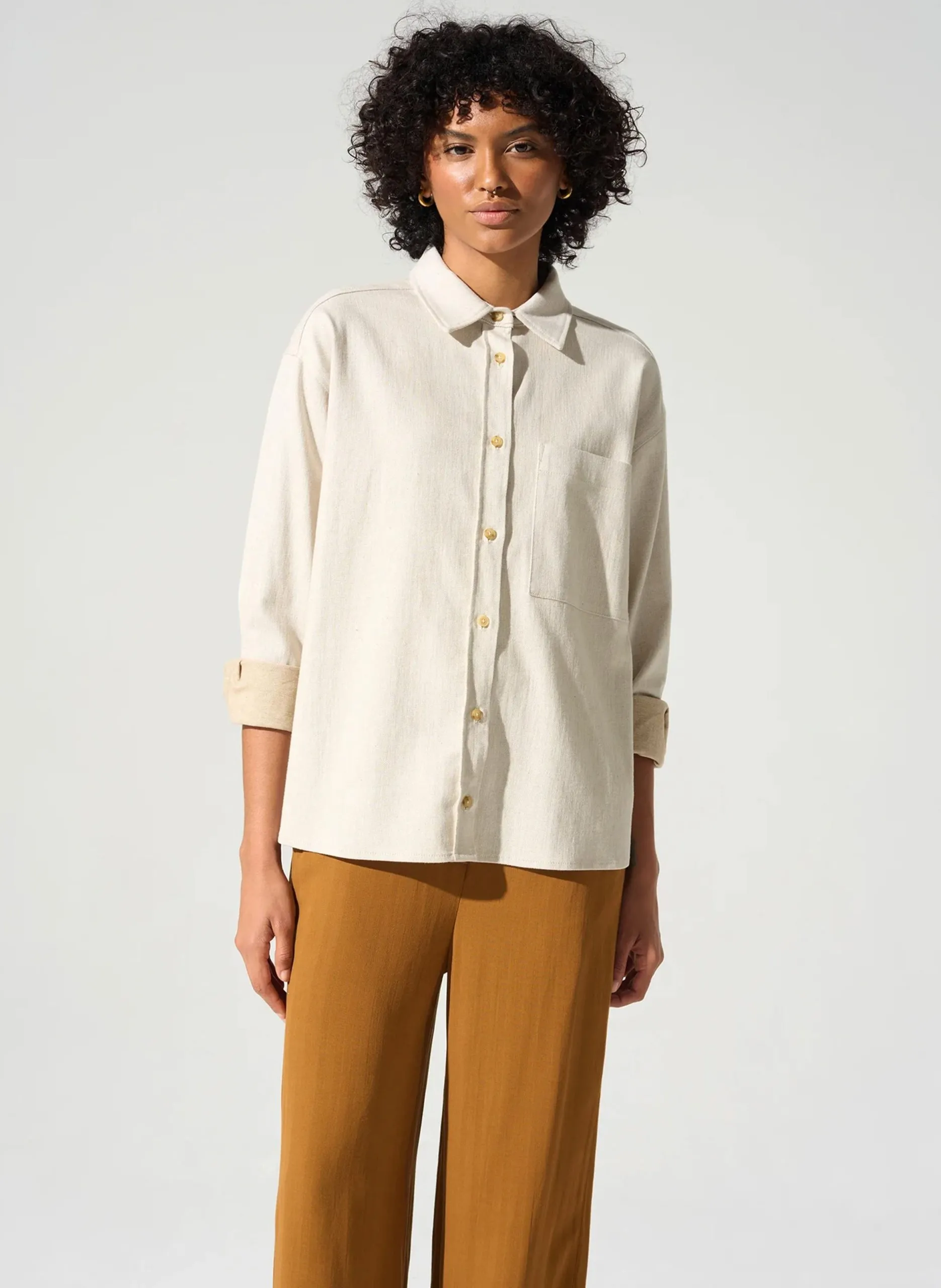 Surchemise ample en coton et lin Blanc