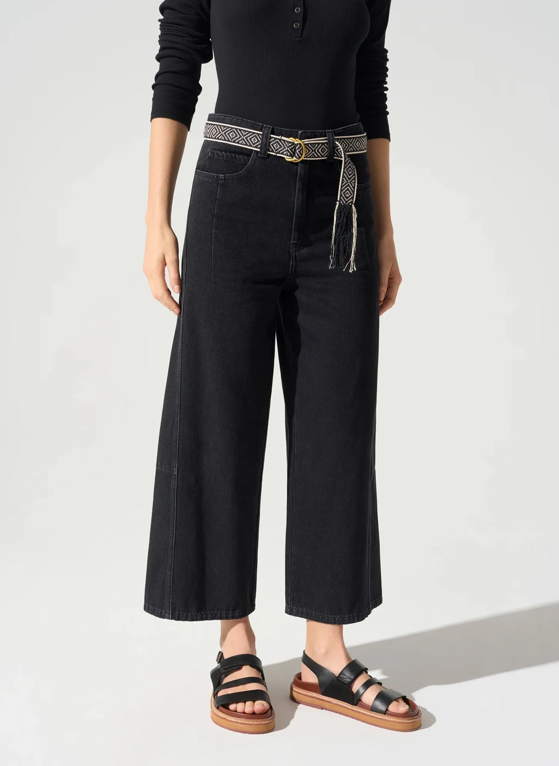 Jean taille haute large Noir