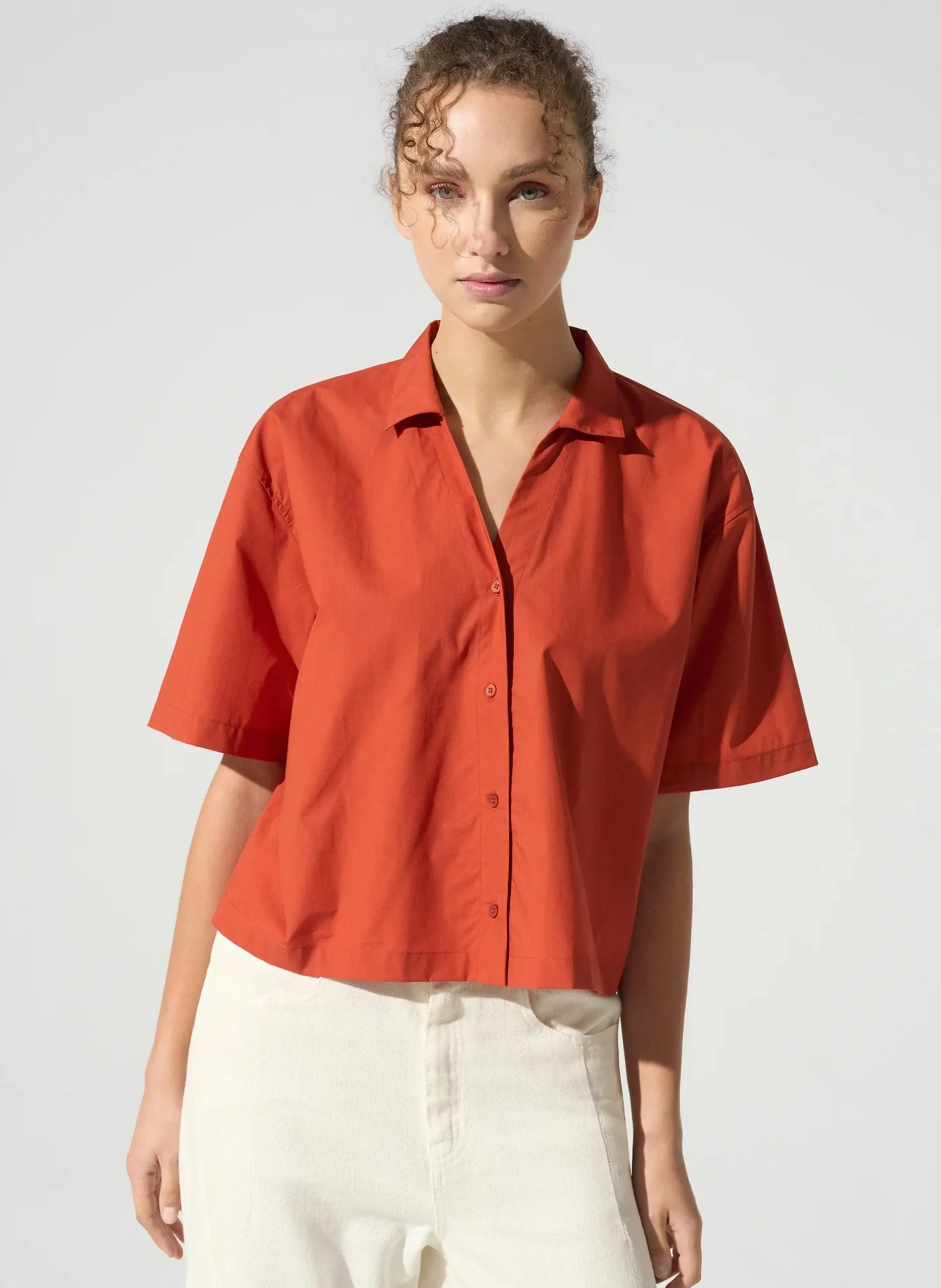 Chemise ample courte en coton Rouge