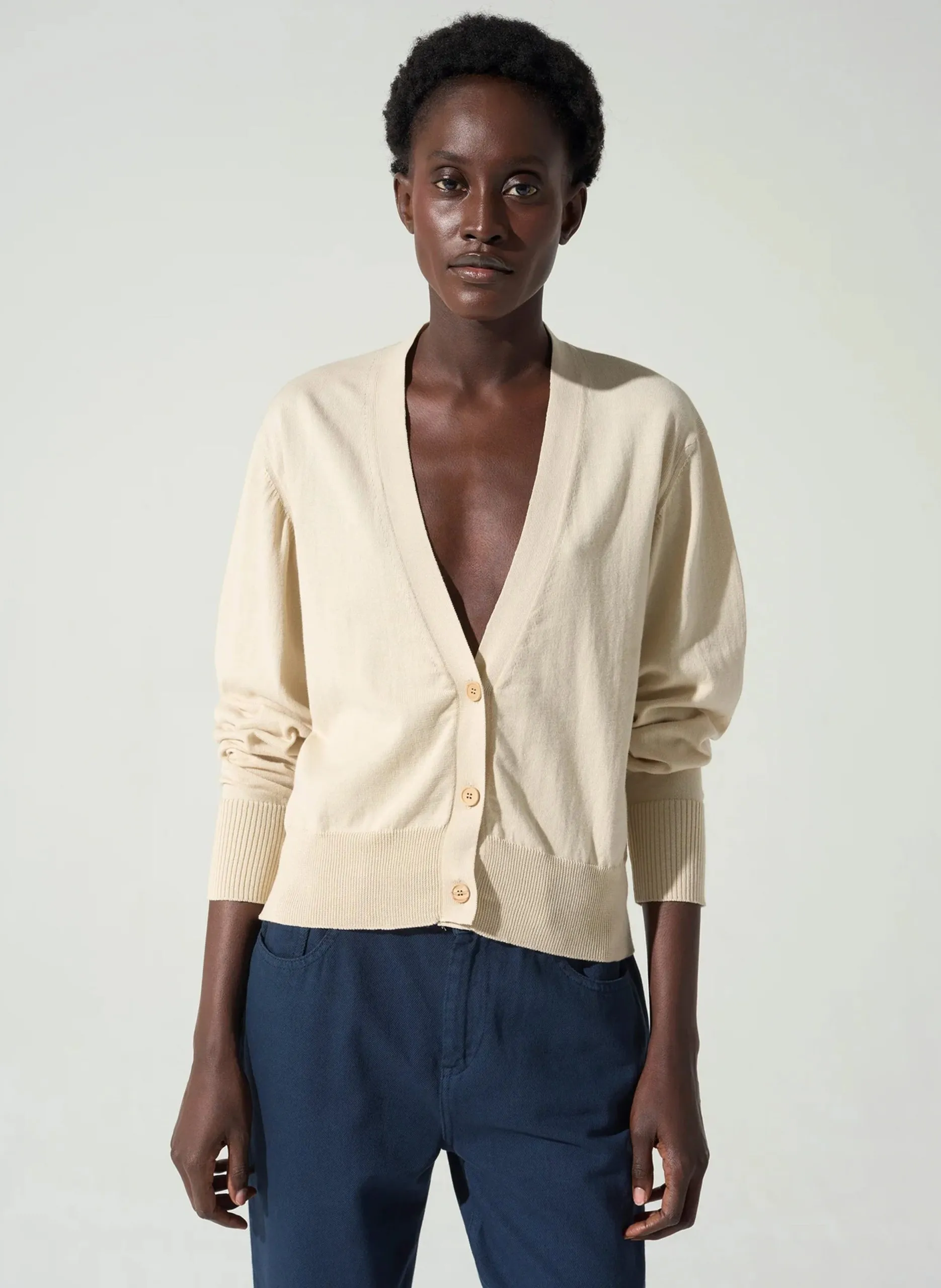 Cardigan droit boutonné en coton Blanc