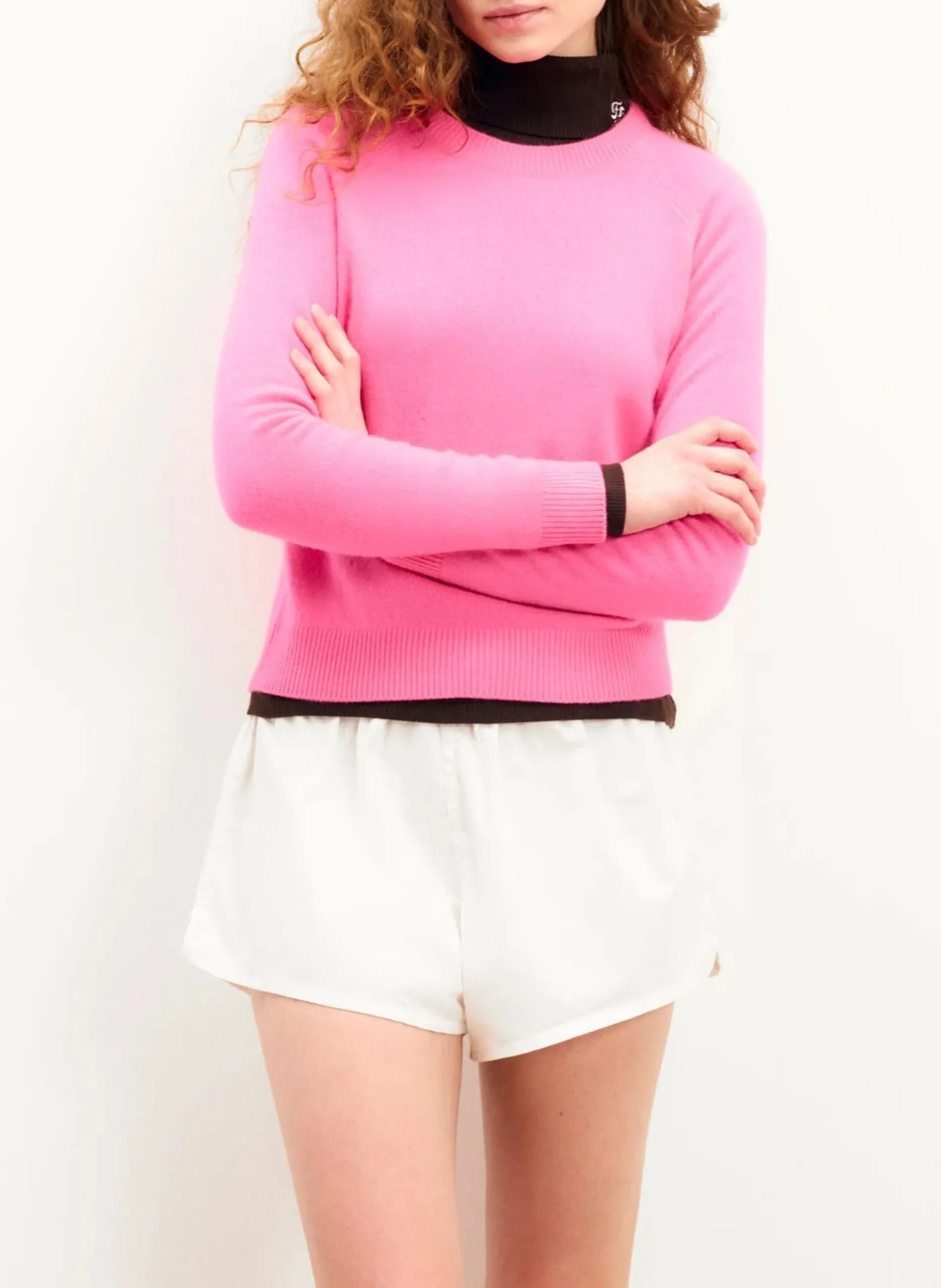 Pull col rond en cachemire Rose