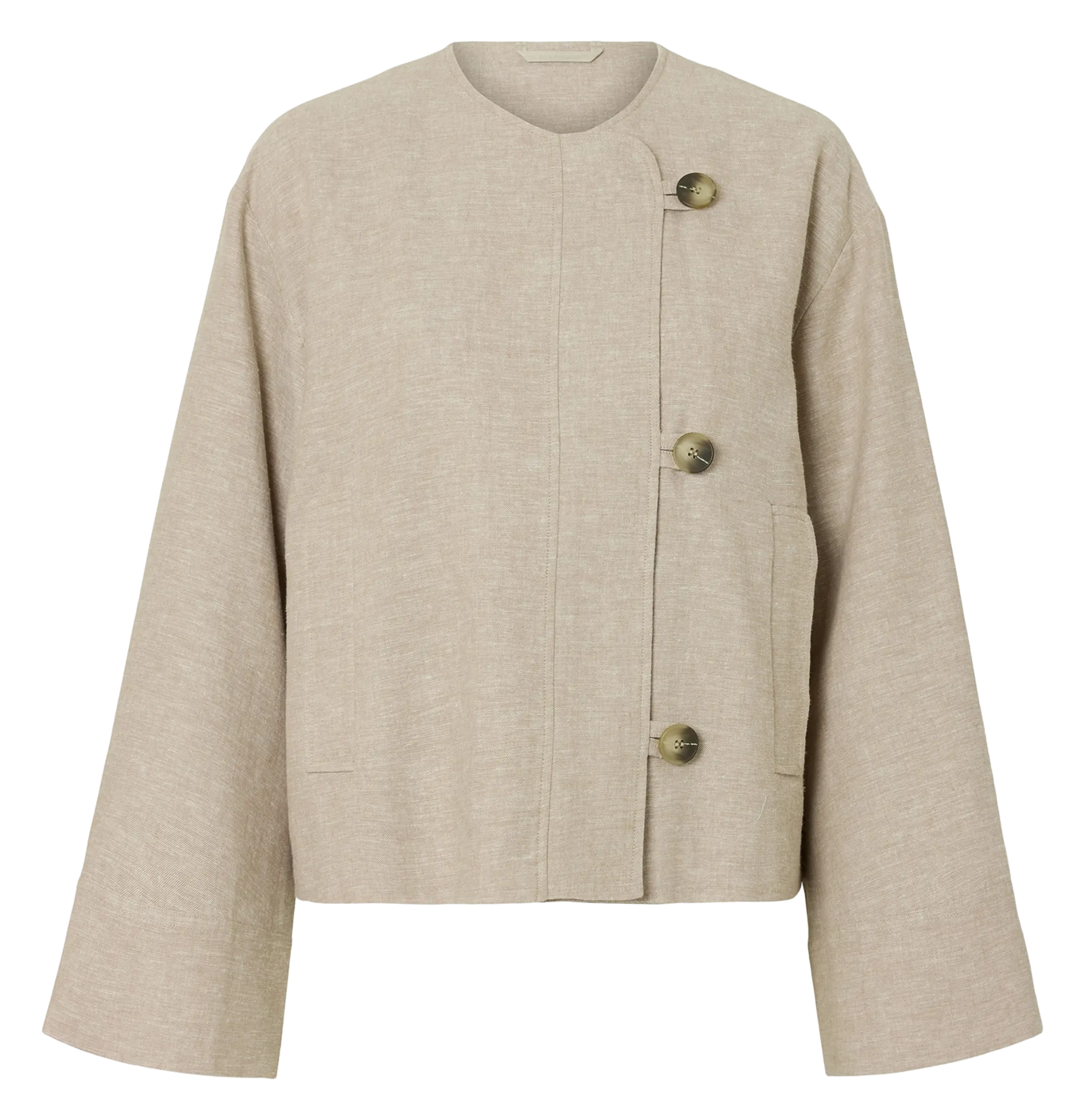 Veste droite boutonnée en lin mélangé Beige VICTORIA