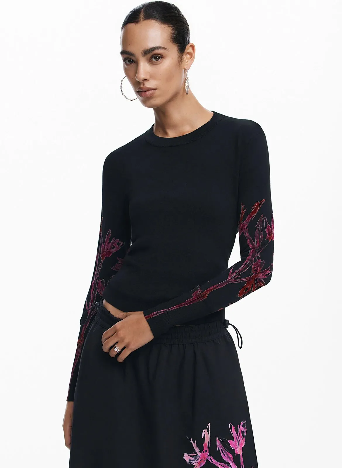 Pull ajusté en maille Noir