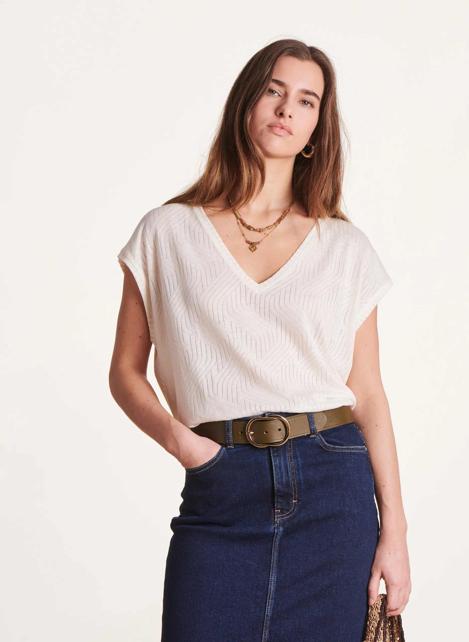 Tee-shirt oversize ajouré Blanc