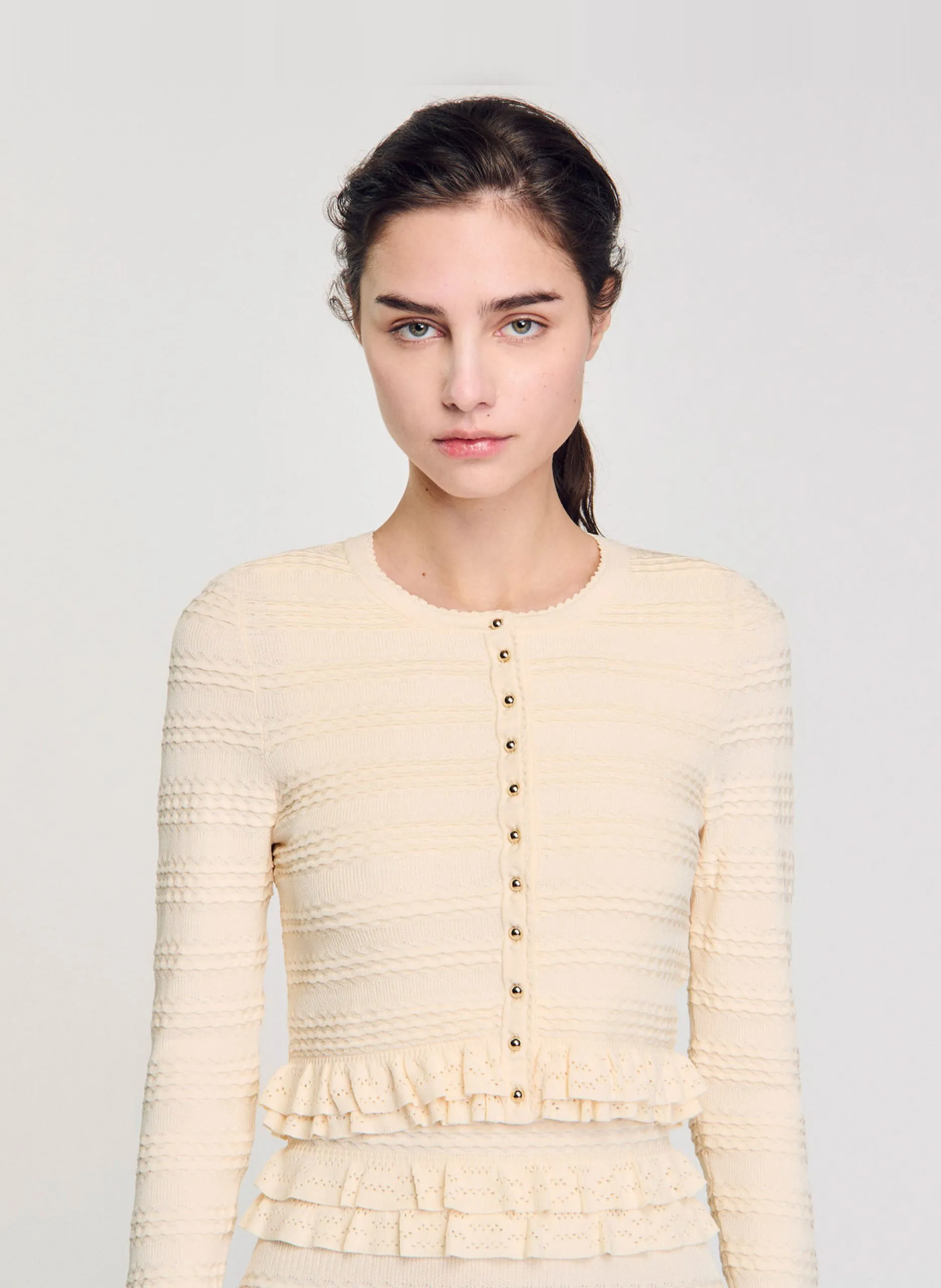 Cardigan droit col rond Blanc