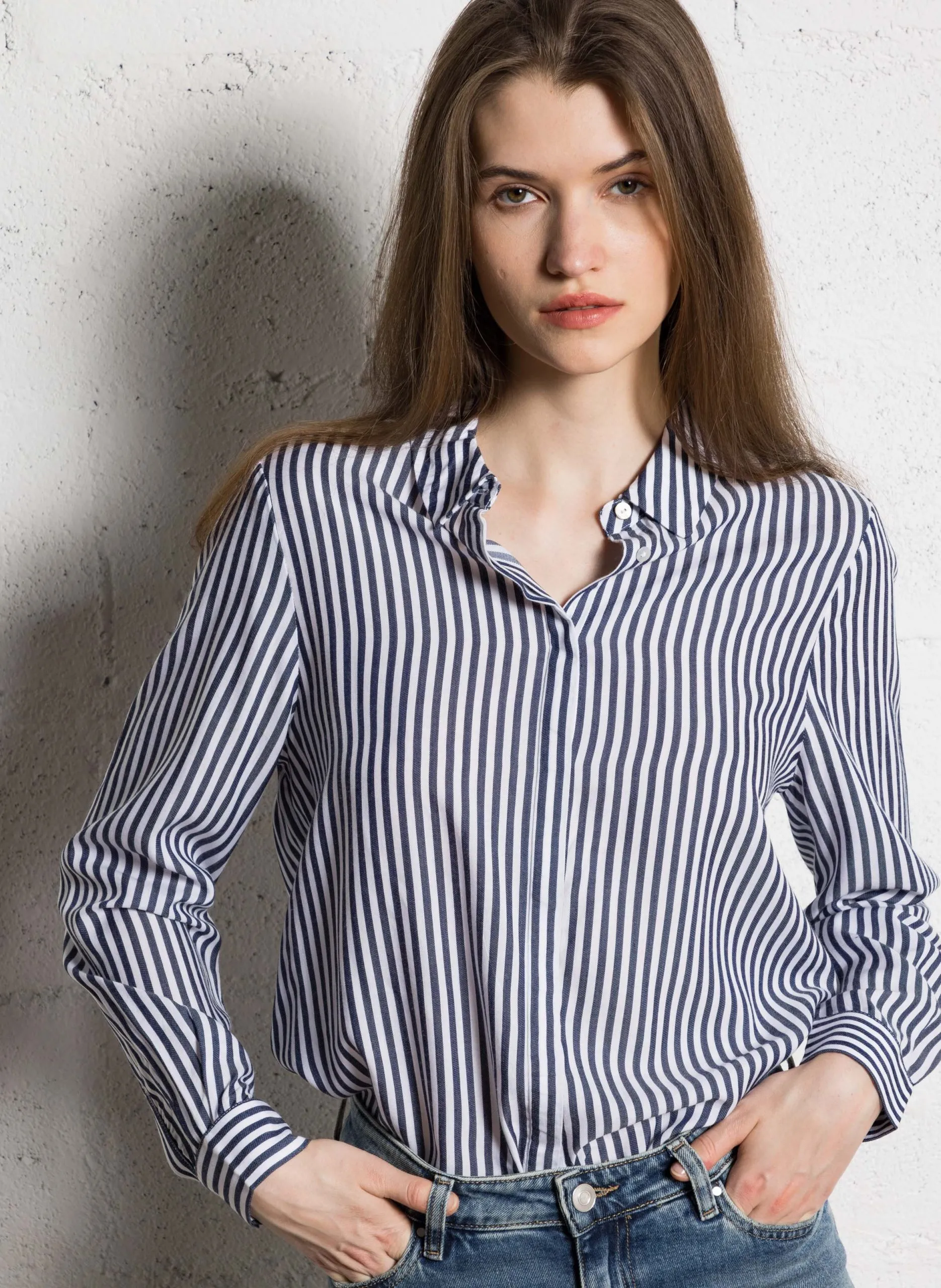 Chemise rayée droite manches longues Bleu PETRONA