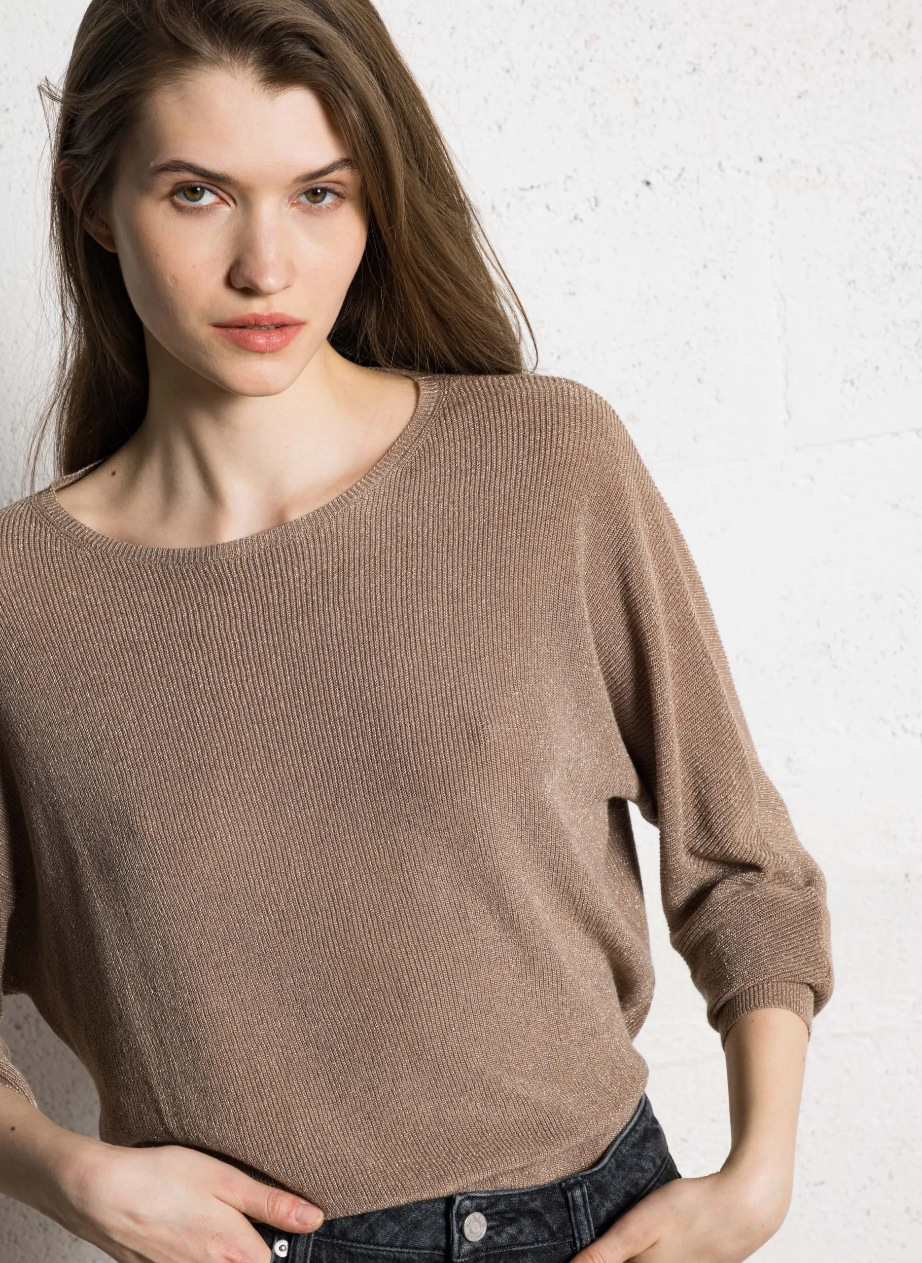 Pull droit pailleté Marron MACARENNY