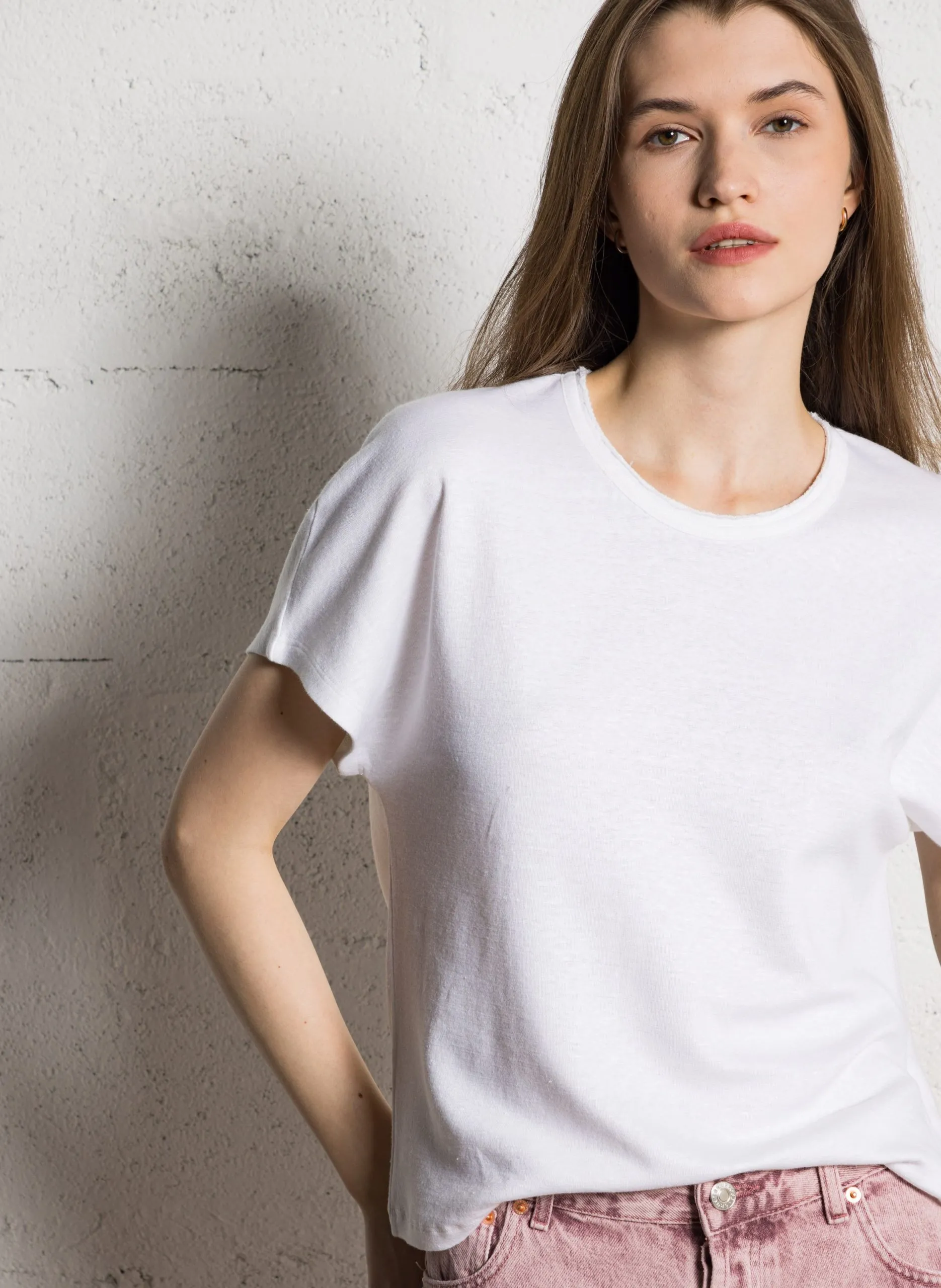 Tee-shirt large manches courtes en lin Blanc