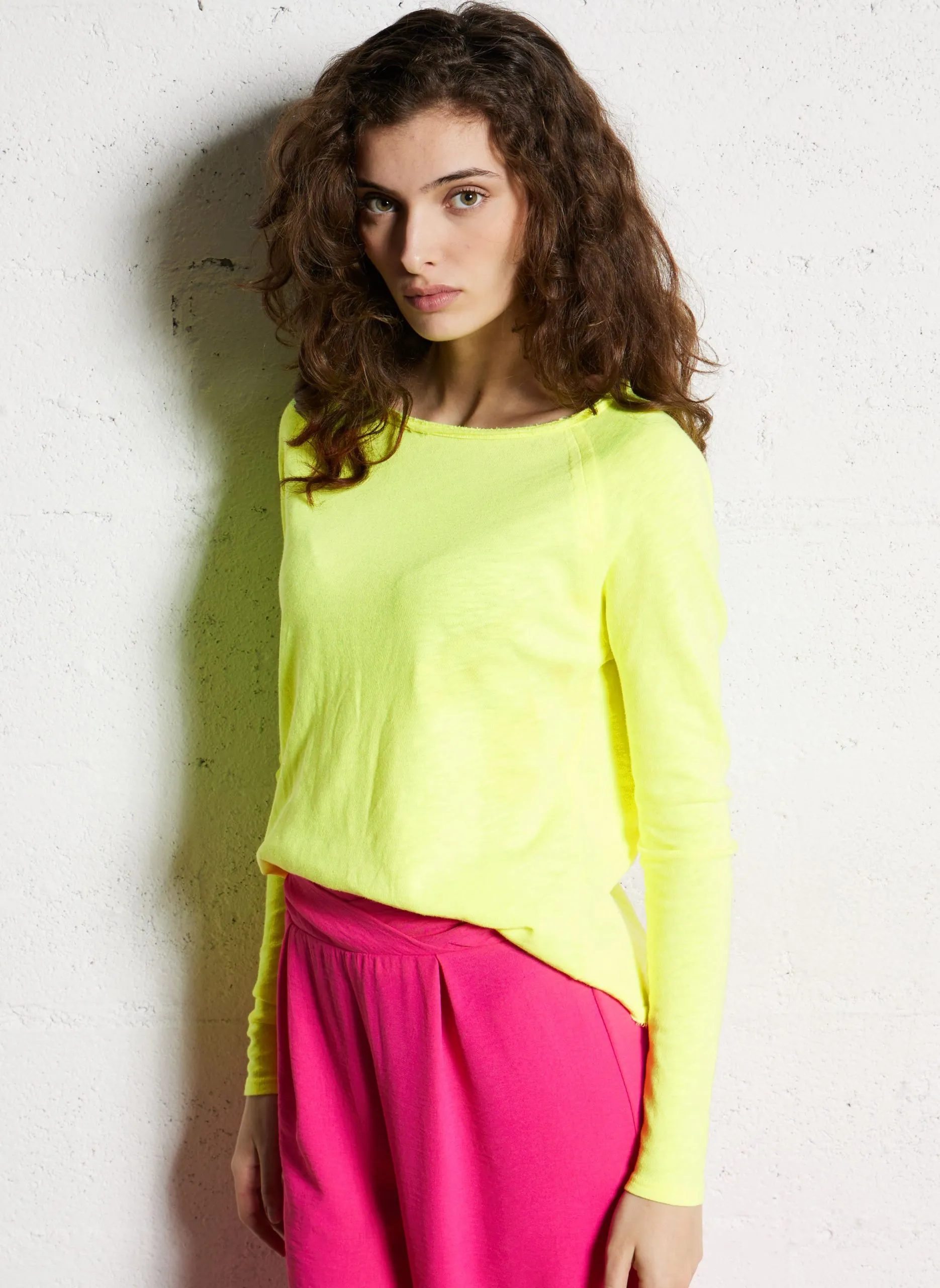 Tee-shirt droit col rond en coton Jaune SONOMA